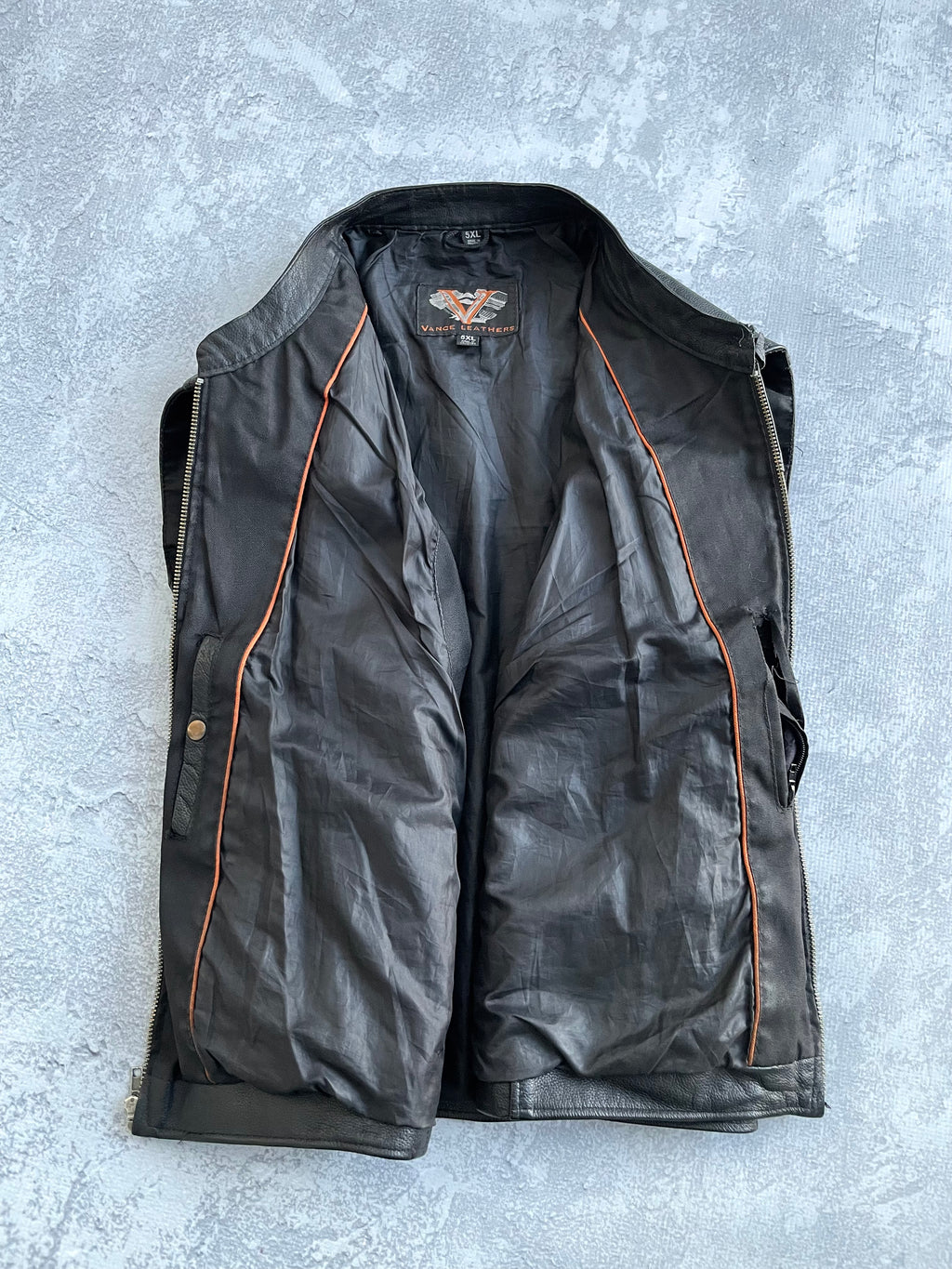 Vintage Vance Skull Leather Motorcycle Vest - XL