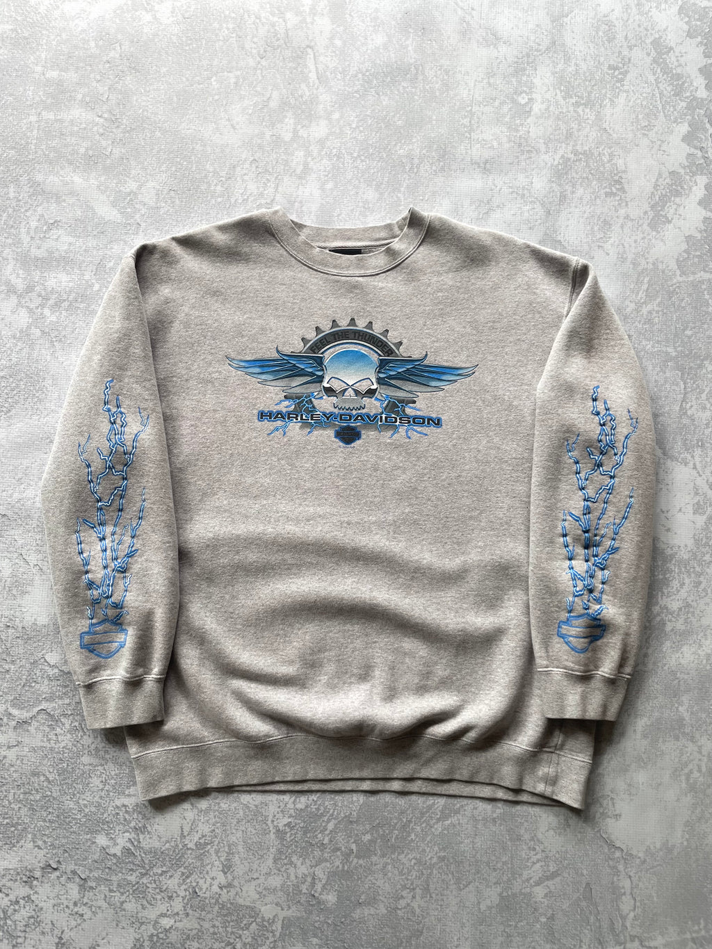 Vintage 2000s Harley Davidson Lighting Sleeve Grey Sweatshirt - L