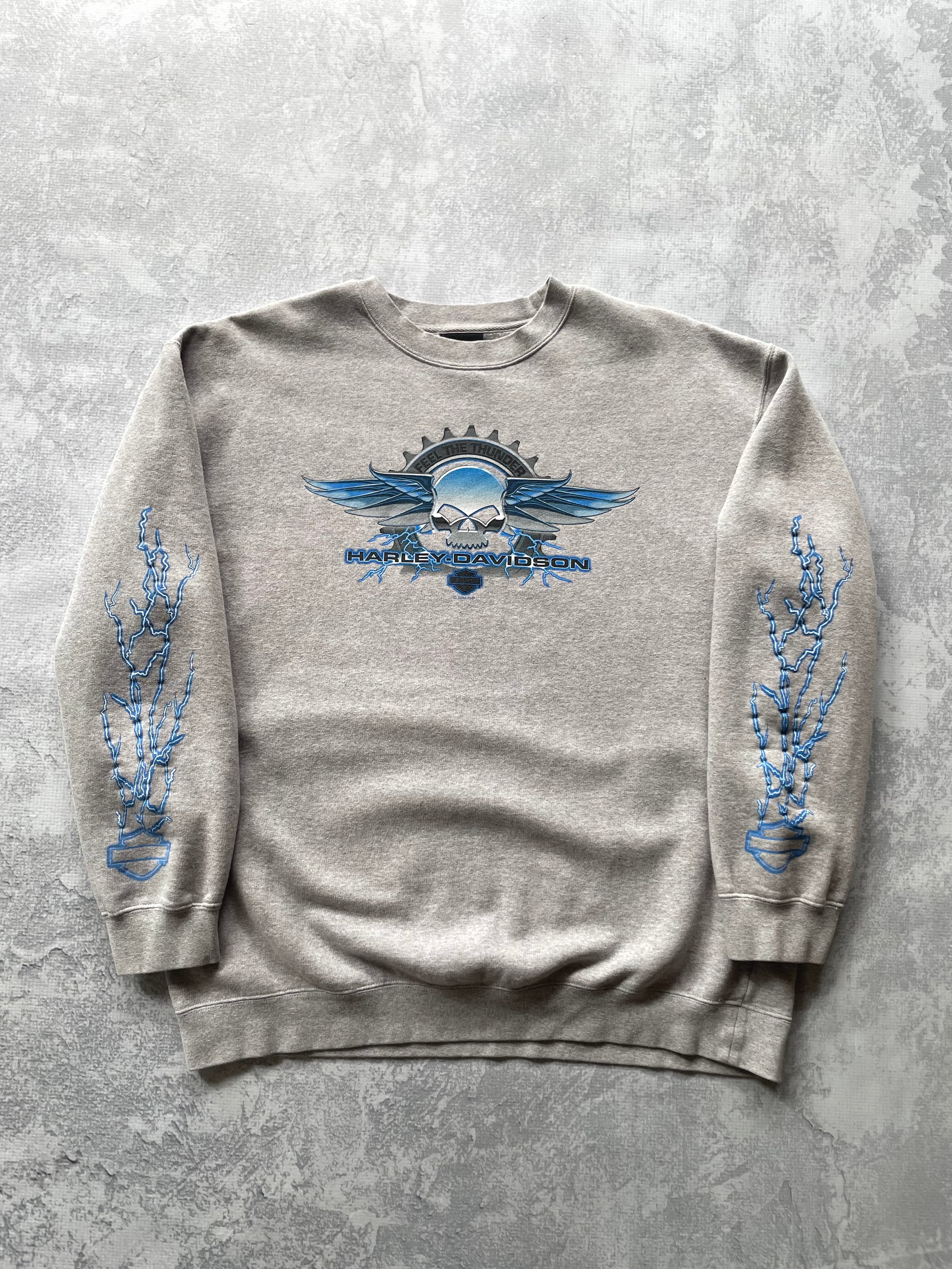 Vintage 2000s Harley Davidson Lighting Sleeve Grey Sweatshirt - L