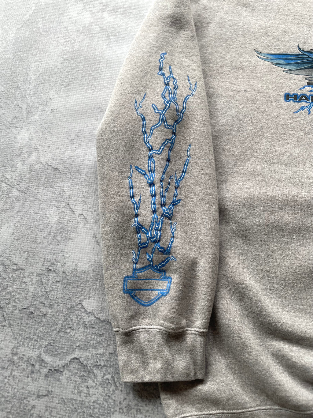 Vintage 2000s Harley Davidson Lighting Sleeve Grey Sweatshirt - L