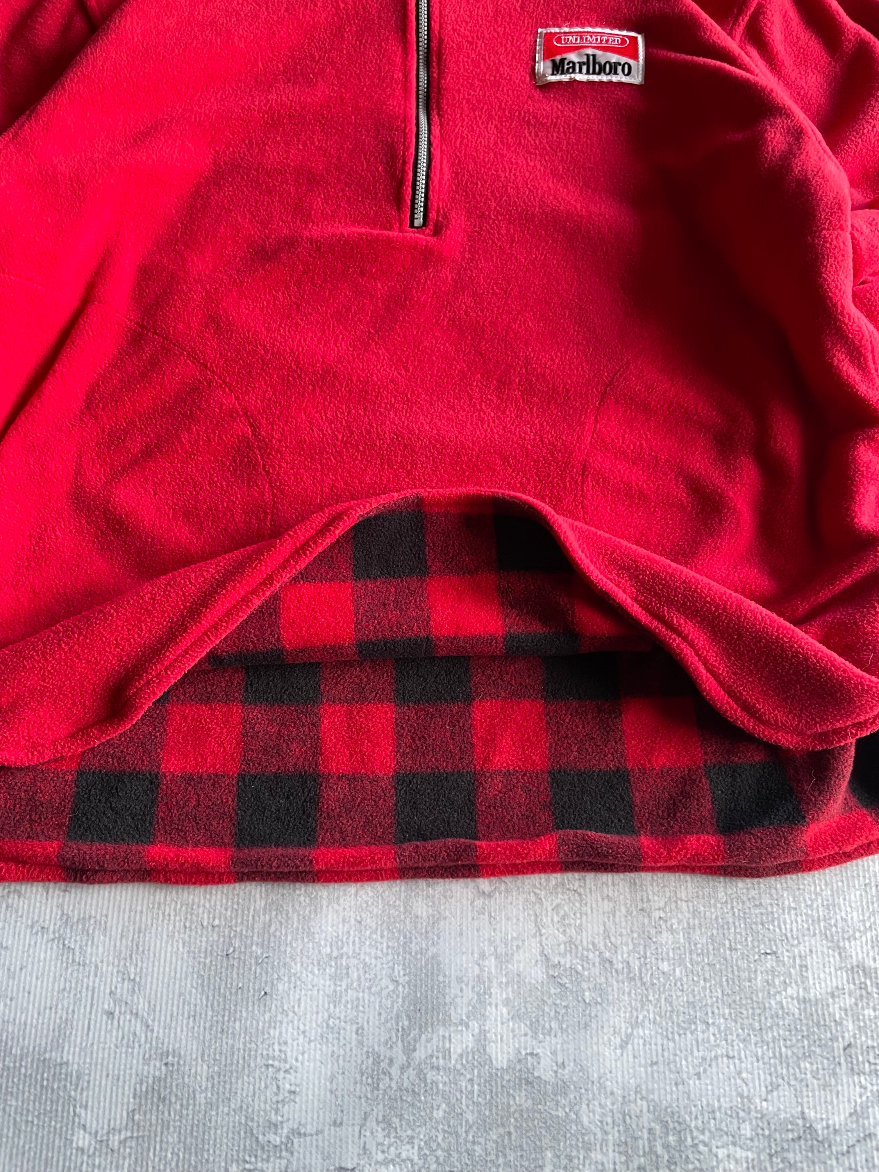 Vintage 90s Marlboro Quarter Zip Reversible Fleece - L