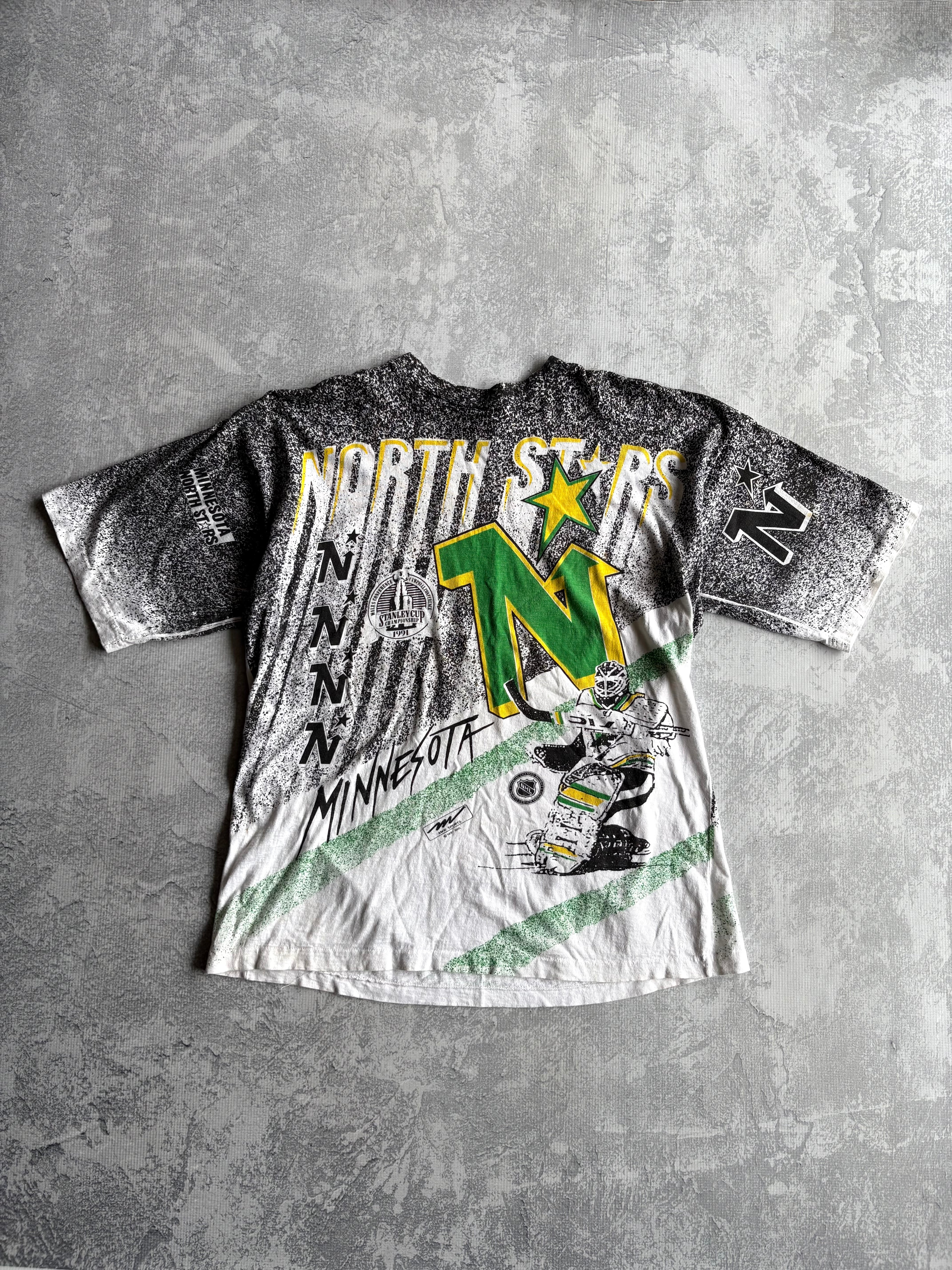 Vintage 90s 1991 Minnesota North Stars Stanley Cup NHL AOP Tee Shirt - XL