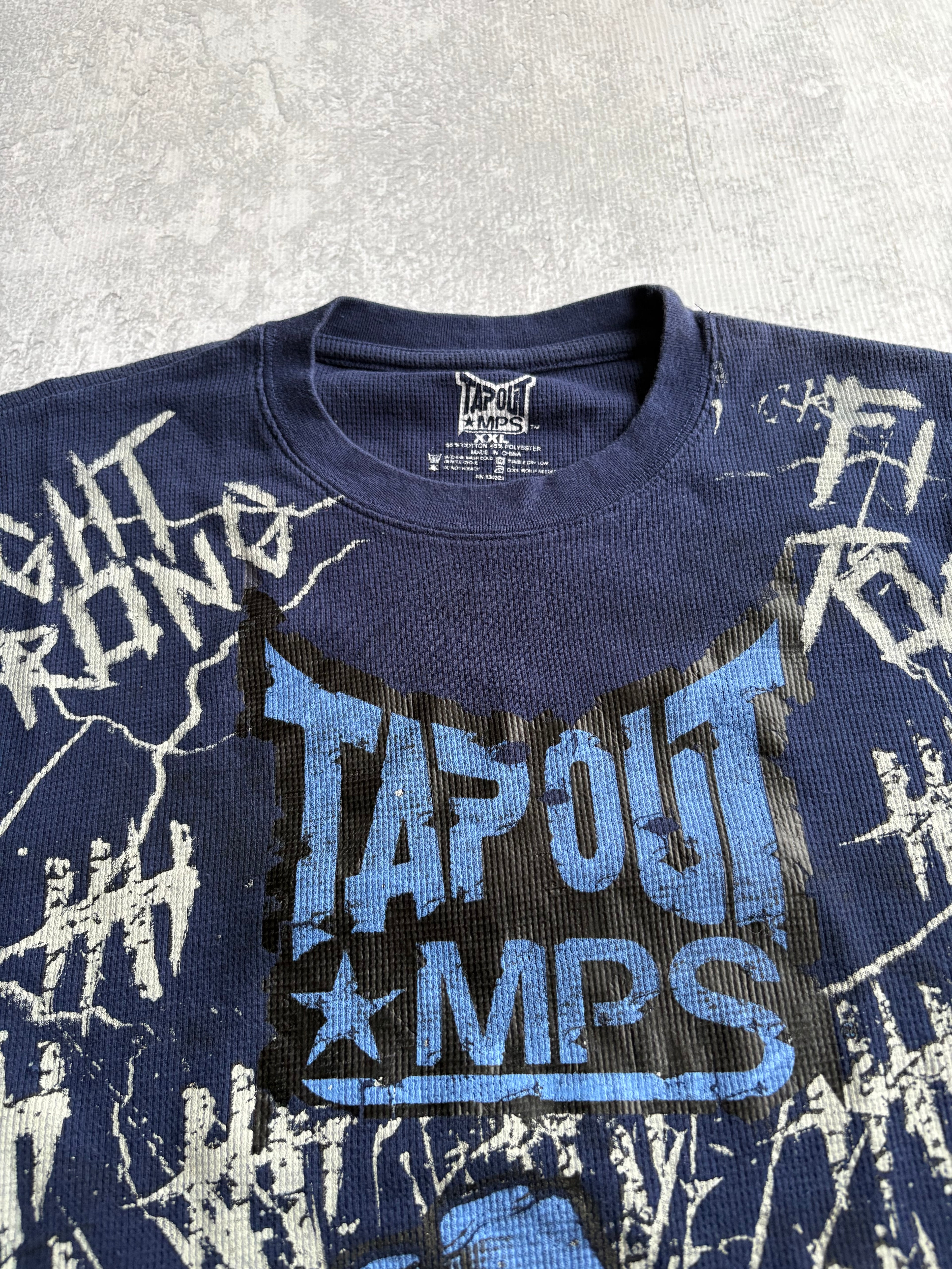 Vintage Y2K Tapout Thermal Longsleeve Blue Tee Shirt - 2XL