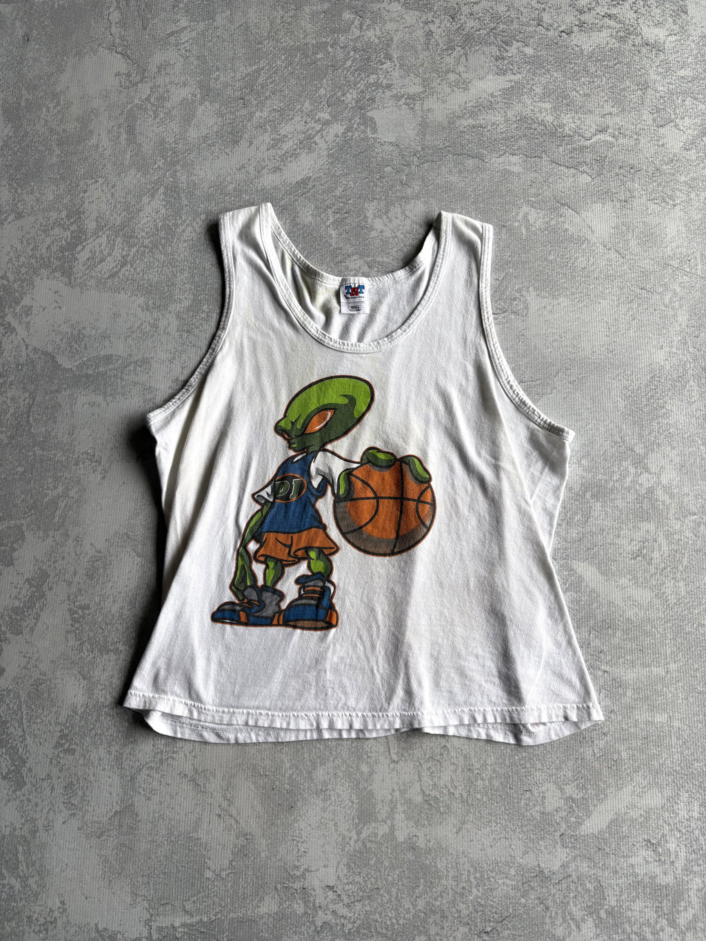 Vintage 90s Alien Basketball White Tank Top - L
