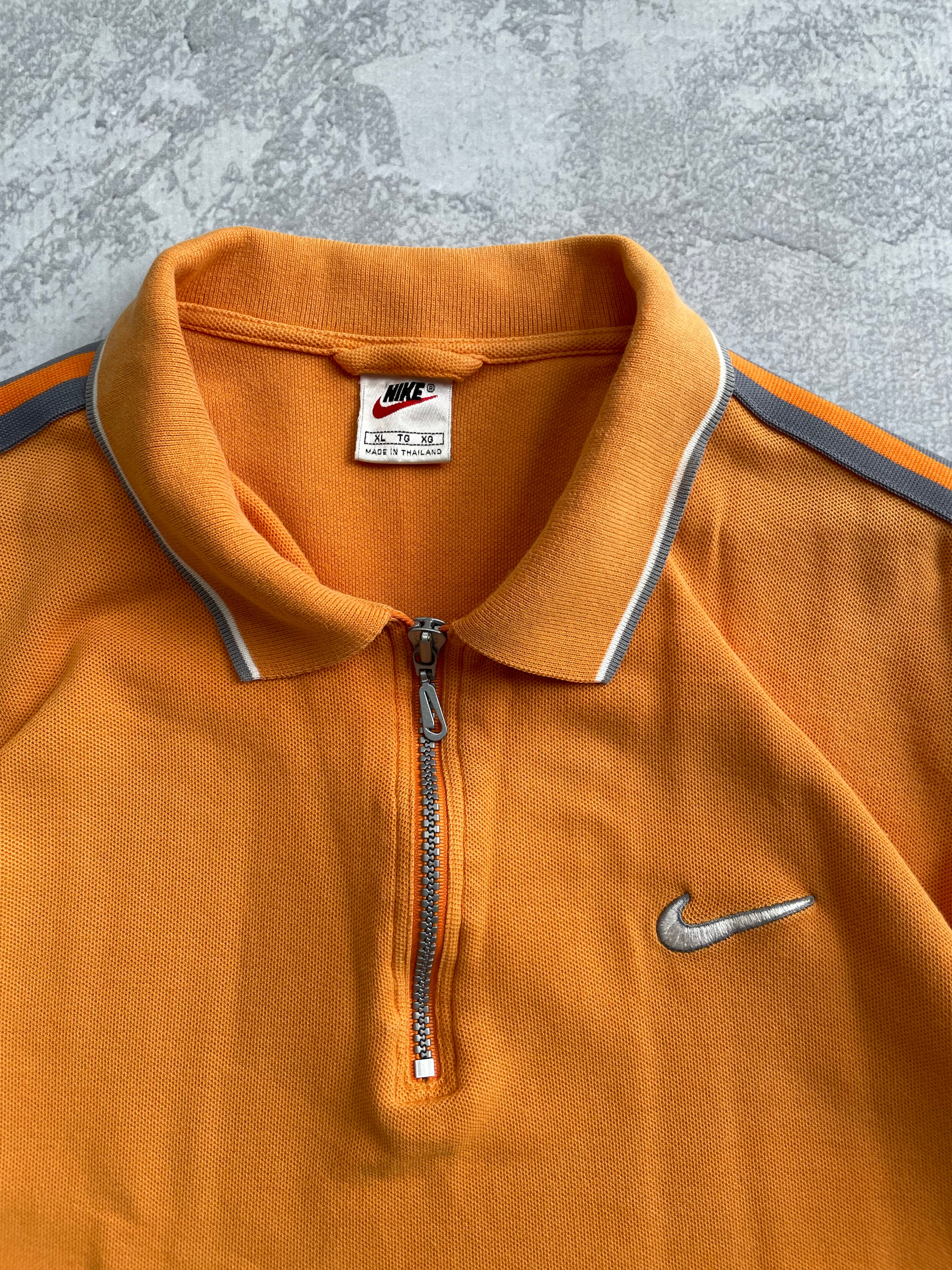 Vintage 90s Nike Orange Collared Striped Polo Shirt -2XL