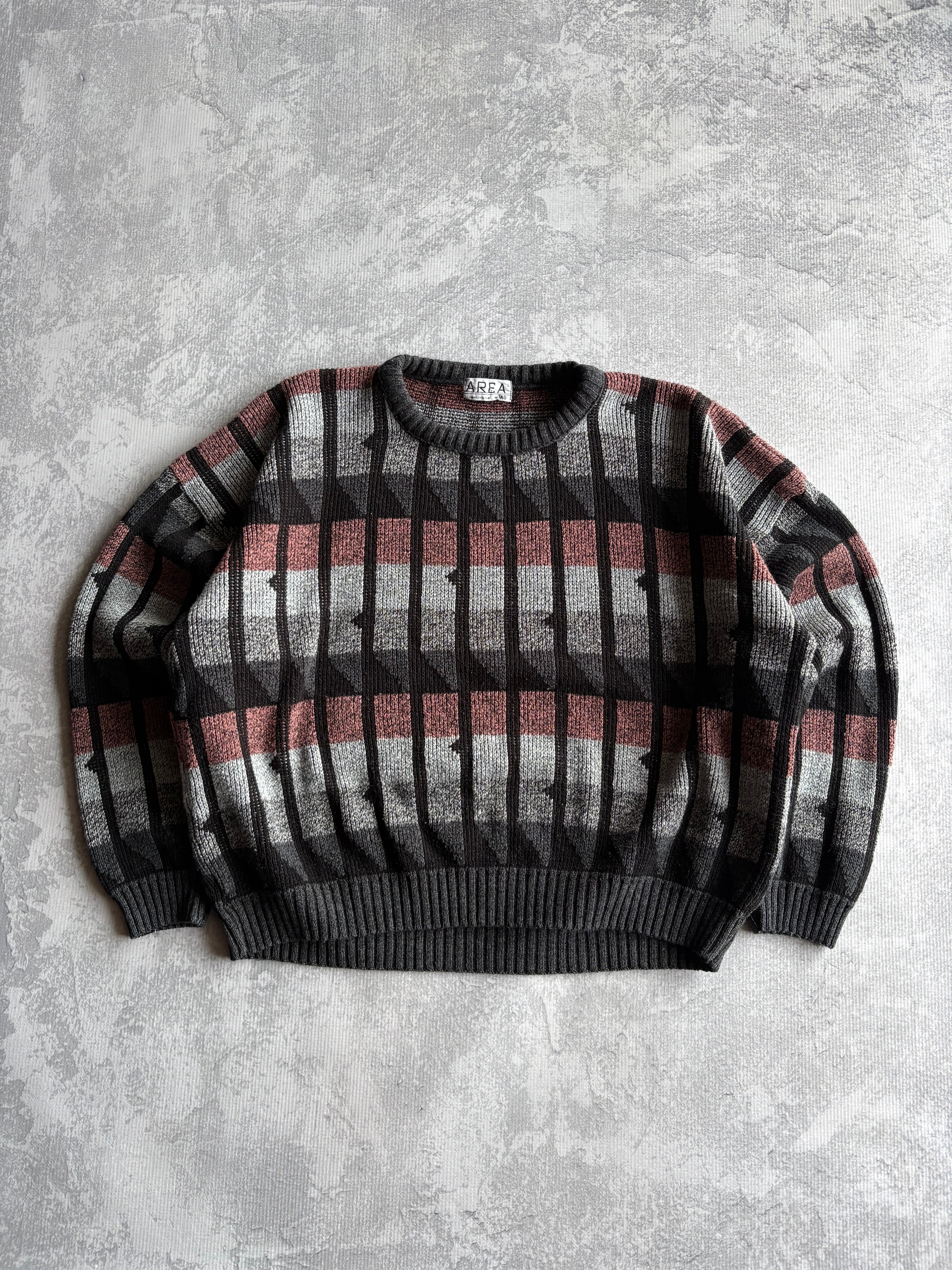 Vintage 90s Area Abstract Geometric Multicolor Knit Sweater - M