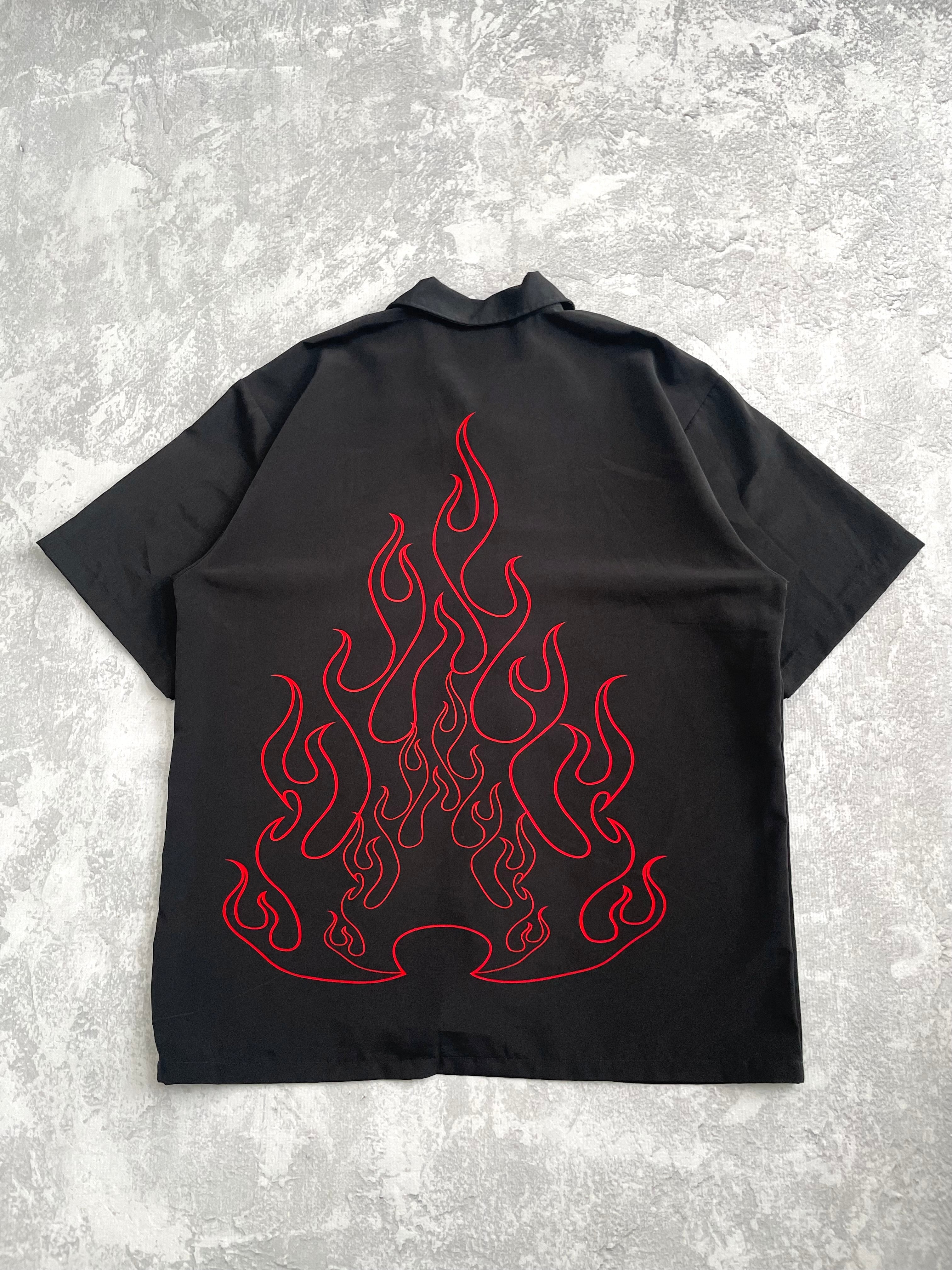 Vintage 2000s Betty Paige Flame Black Button Up - 2XL