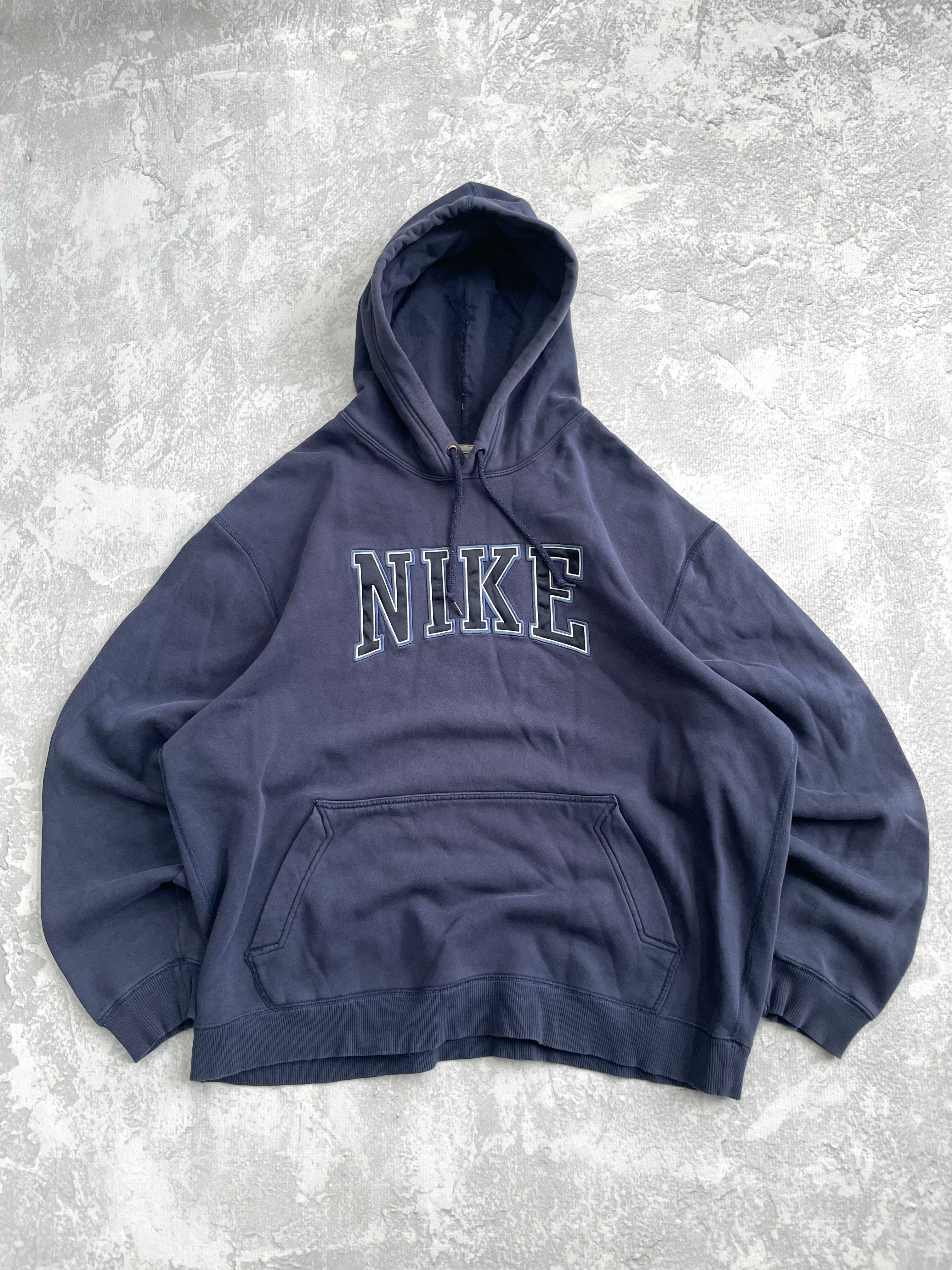 Vintage 2000s Nike Center Logo Spellout Navy Blue Hoodie - XL