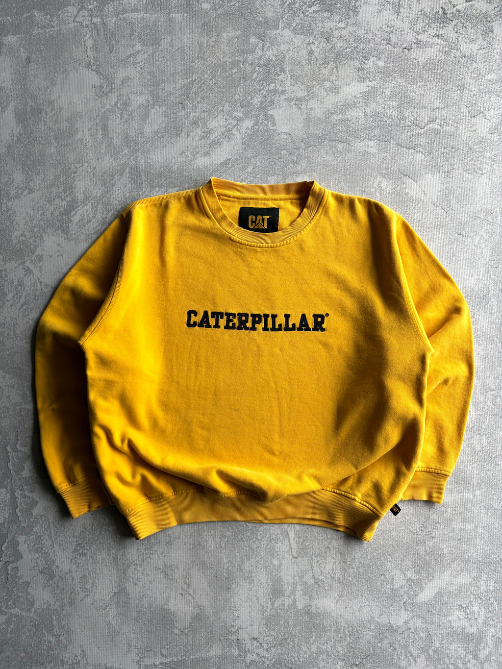 Vintage Caterpillar Spellout Yellow Crewneck Sweater - 2XL