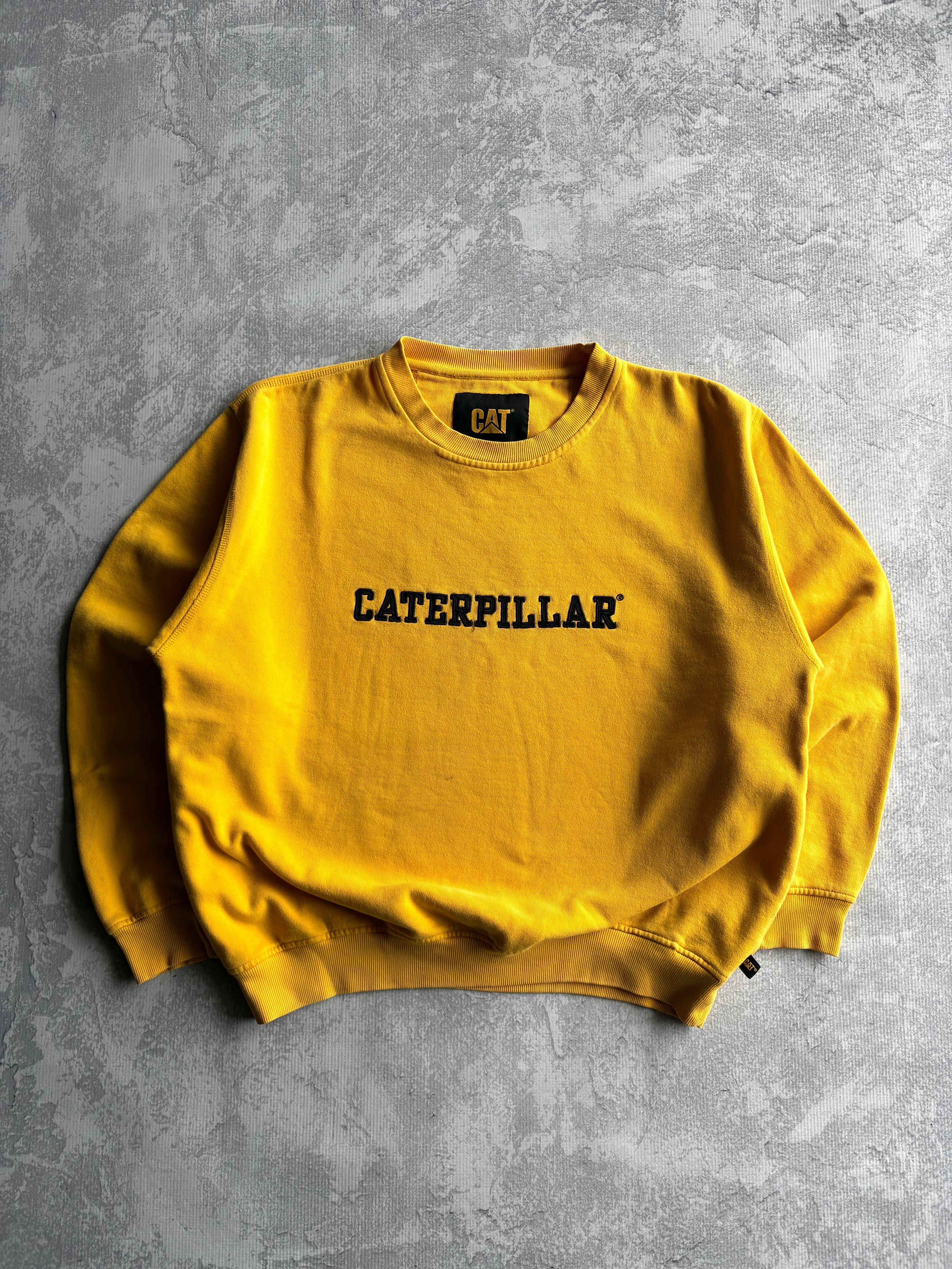 Vintage Caterpillar Spellout Yellow Crewneck Sweater - 2XL