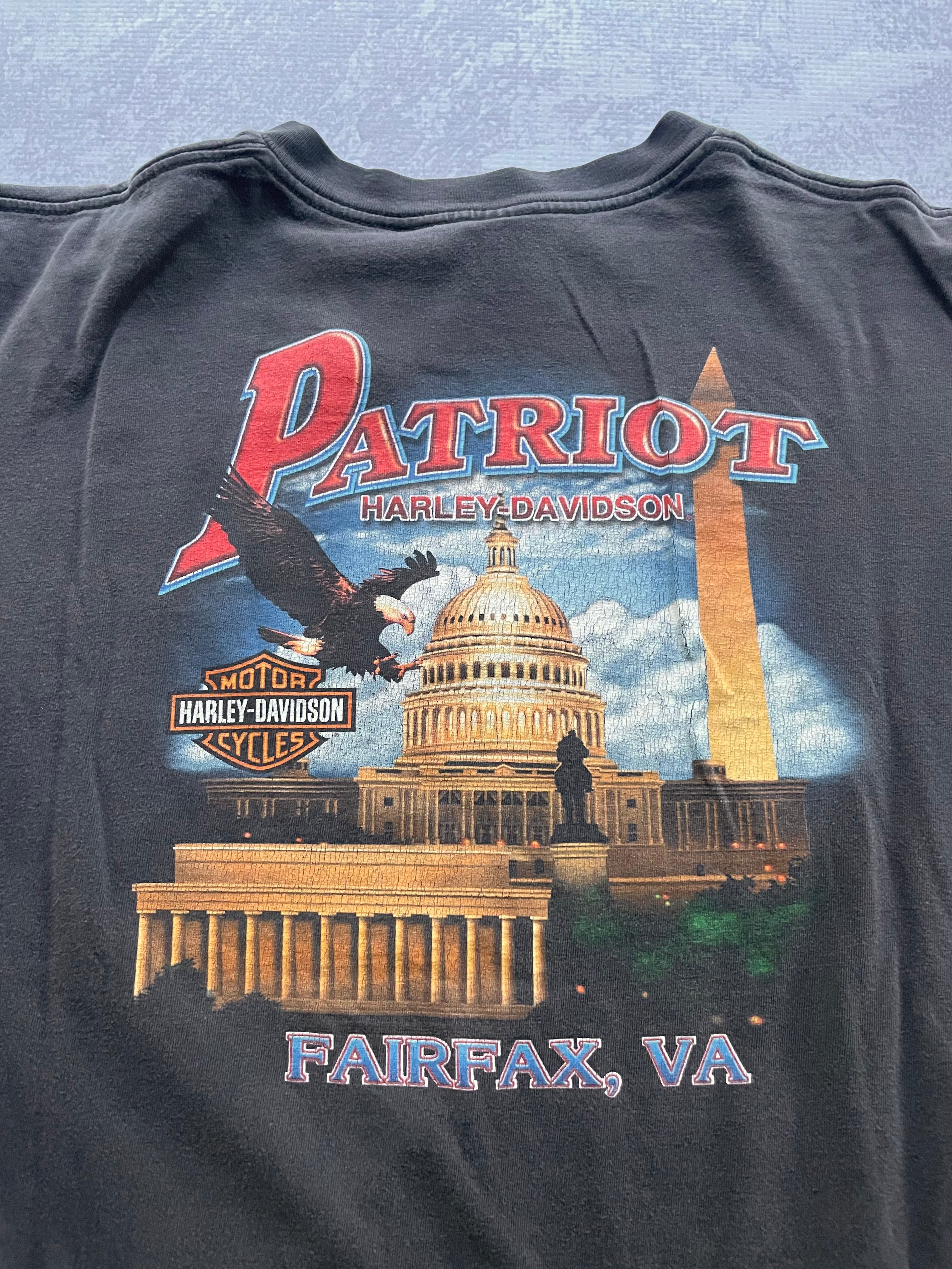 Vintage 2001 Harley Davidson American Skull Faded Grey Tee Shirt - L