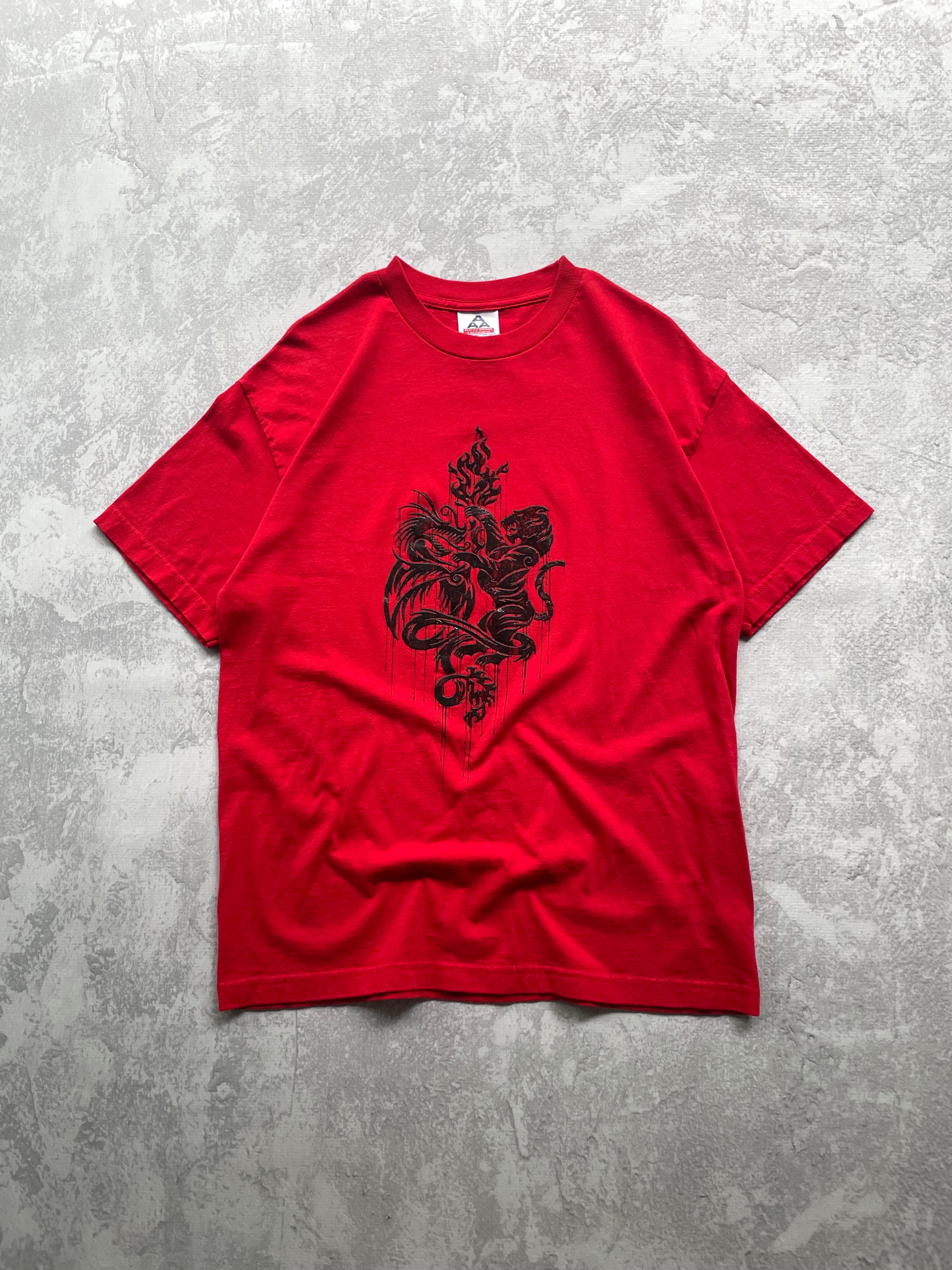 Vintage Y2K Dragon and Tiger Red Tee Shirt - L