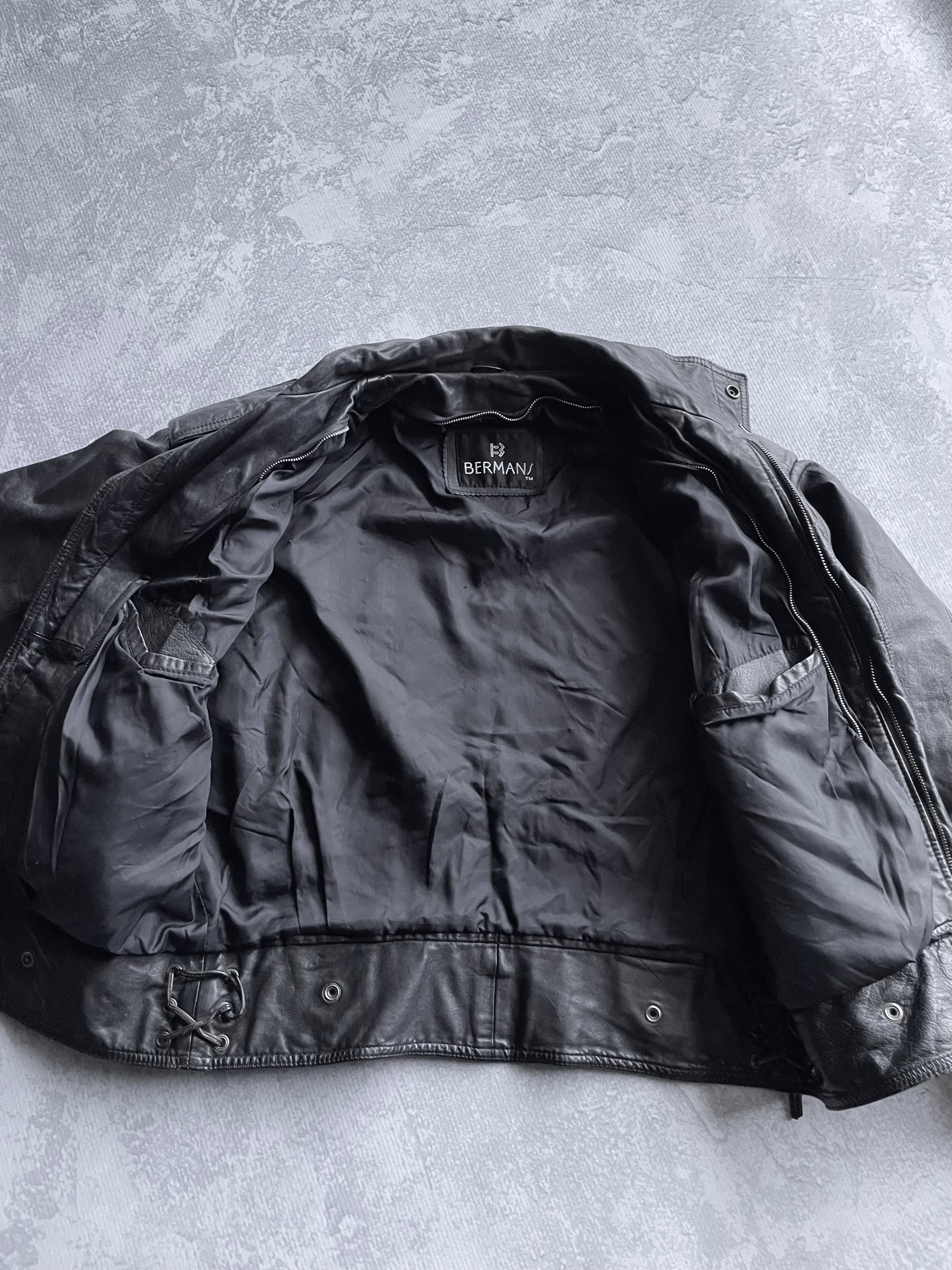 Vintage 90s Harley Davidson Bermans Boxy Black Leather Jacket - L