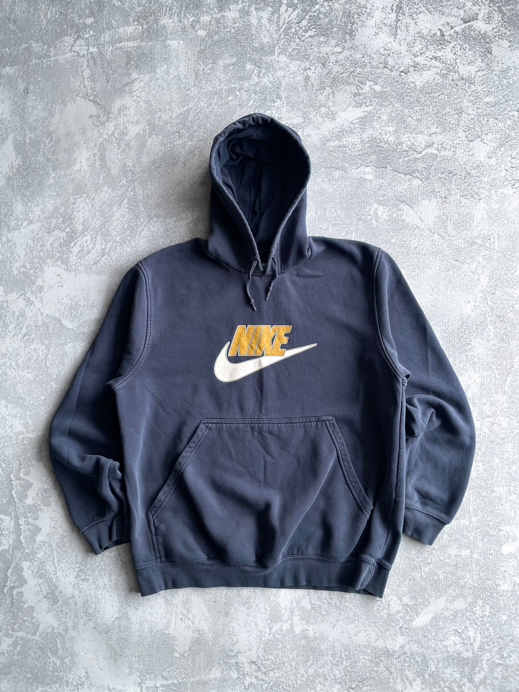 Vintage 2000s Nike Center Swoosh Spellout Navy Hoodie - L