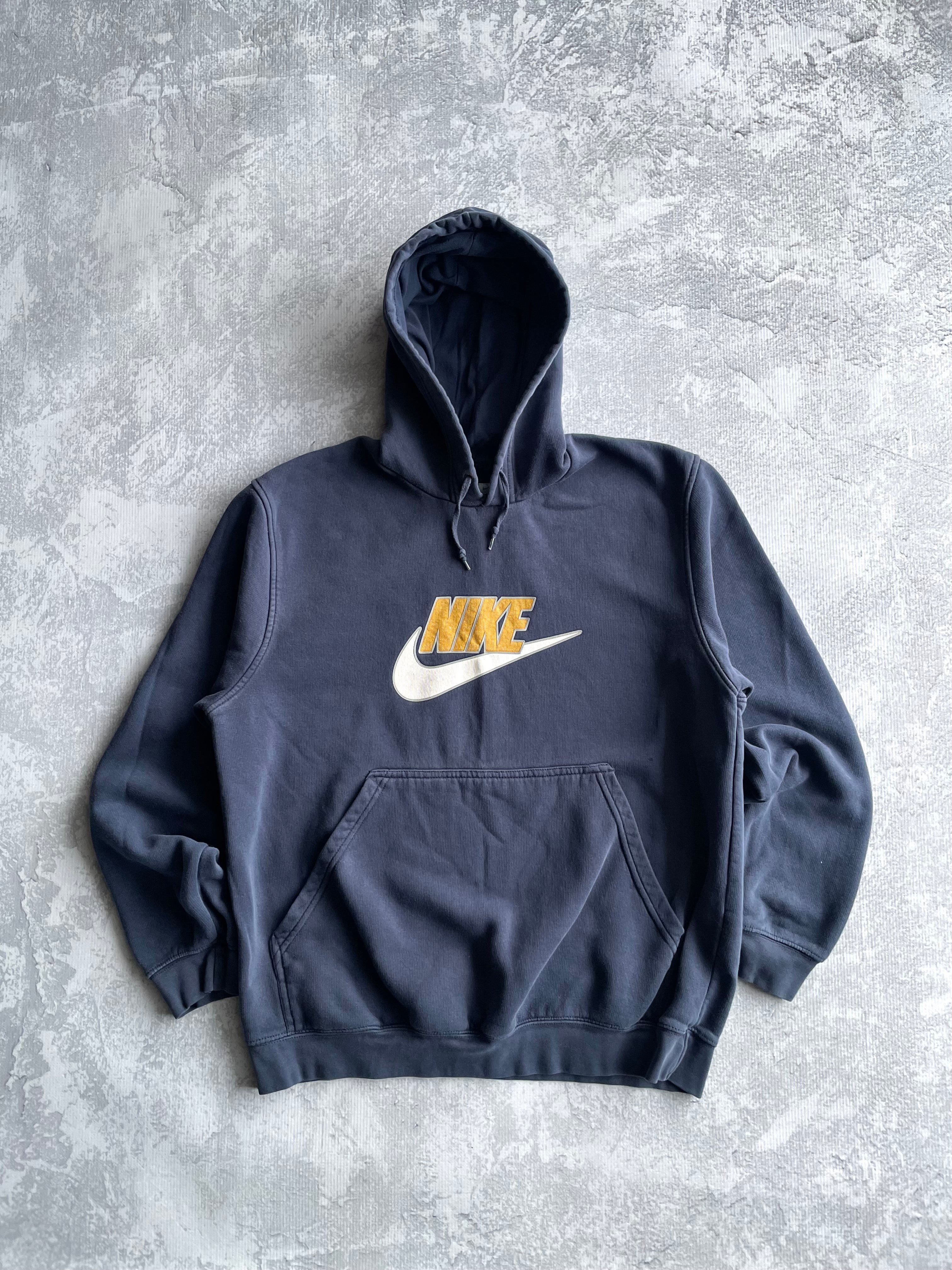 Vintage 2000s Nike Center Swoosh Spellout Navy Hoodie - L
