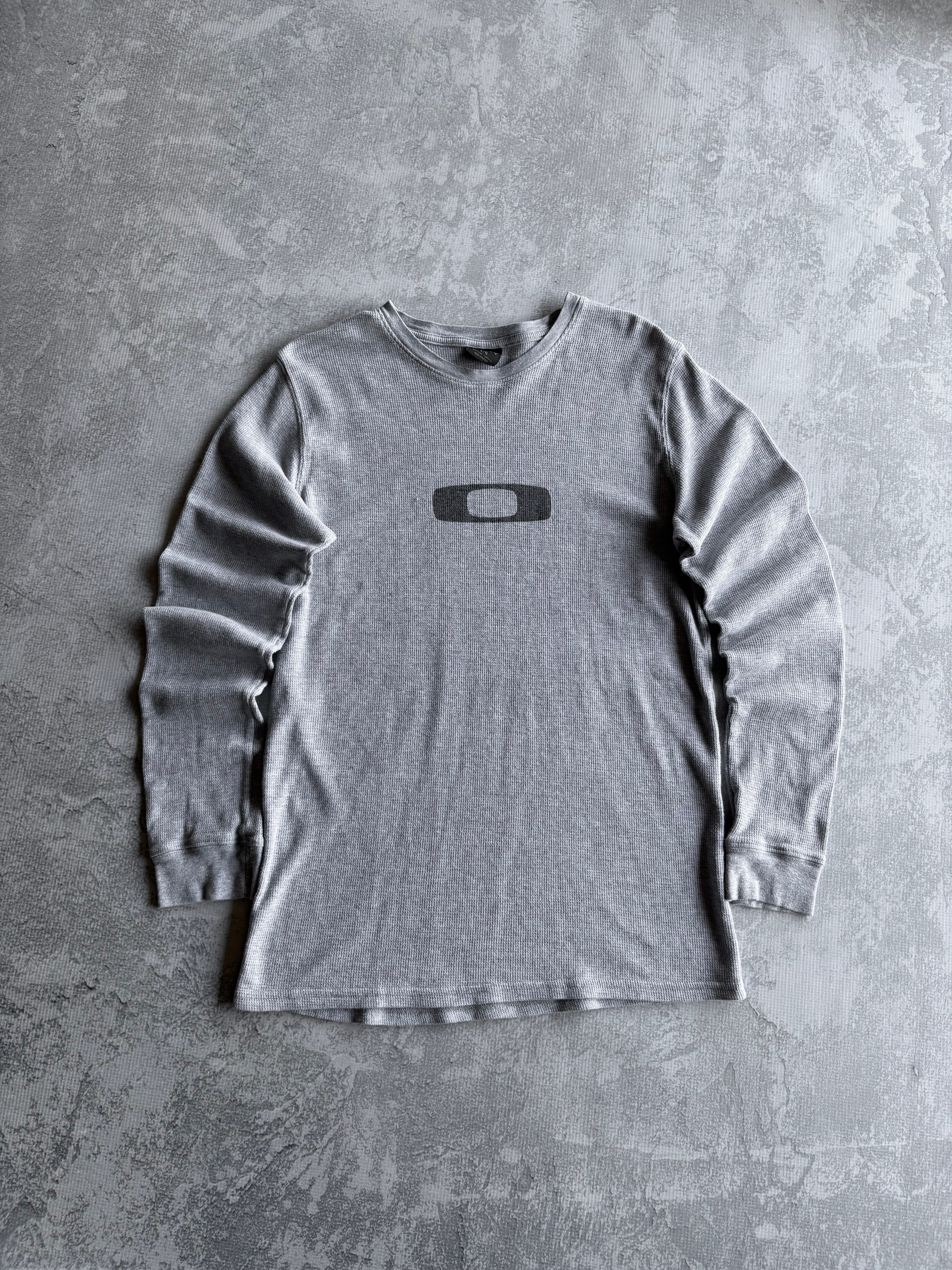 Vintage Y2K Oakley Center Logo Grey Thermal Longsleeve - L