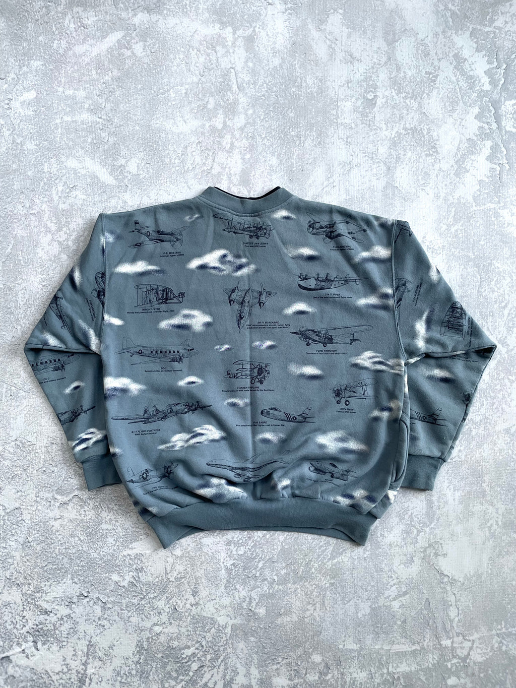 Vintage 90s Aviation AOP Blue Sweater - L