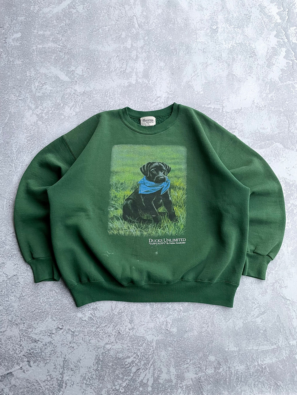 Vintage 90s Ducks Unlimited Black Lab Dog Nature Green Sweater Crewneck - XL