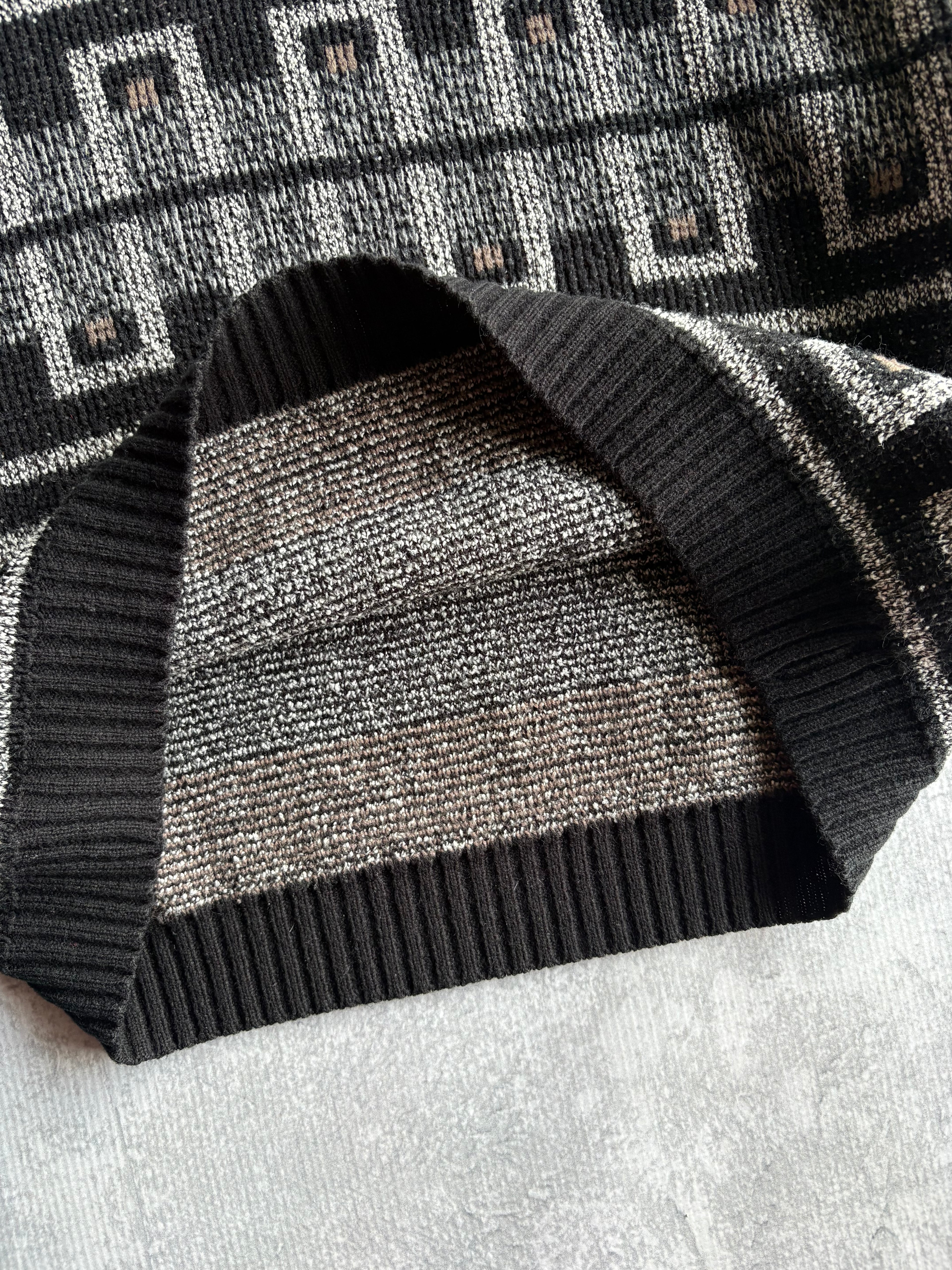 Vintage 90s Adam Sloane Abstract Geometric Black Knit Sweater - M