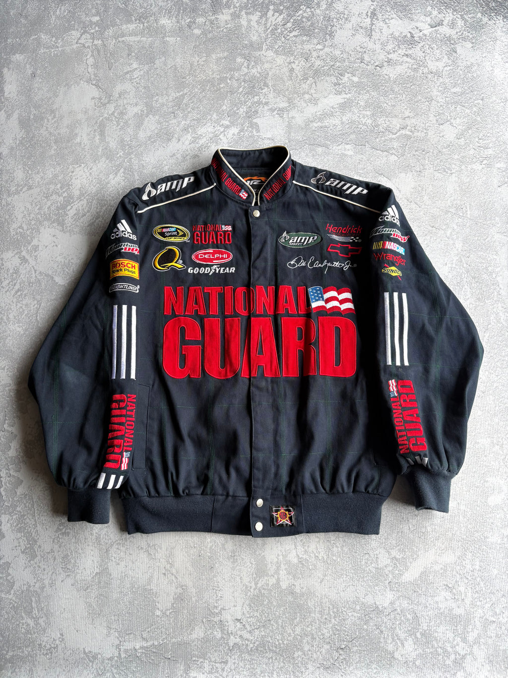 Vintage NASCAR Dale Earnhardt Jr. #88 National Guard Adidas AMP Energy Navy Racing Jacket - L