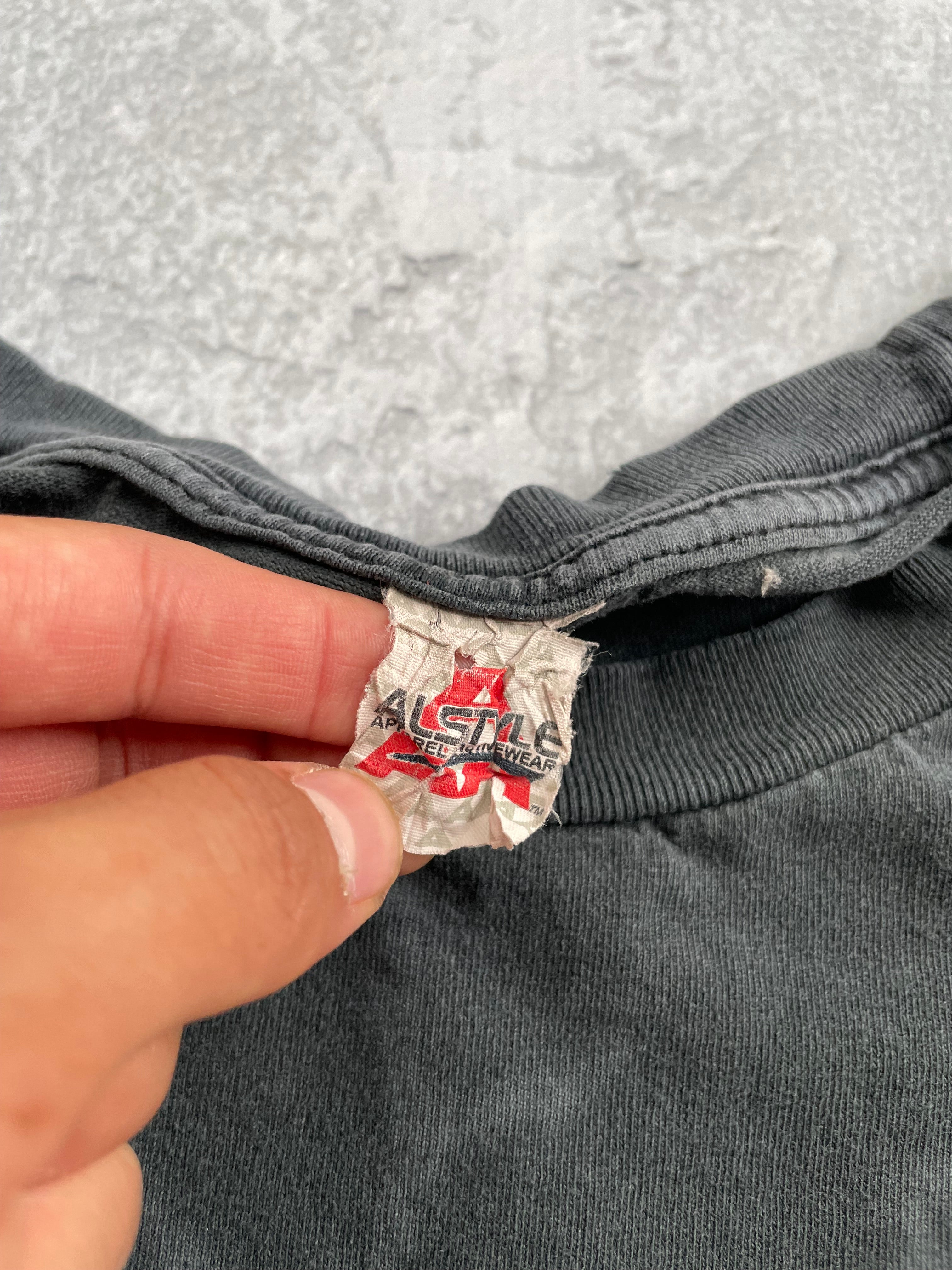 Vintage 2000s Biker Eagle Lightning Faded Grey Tee Shirt - XL