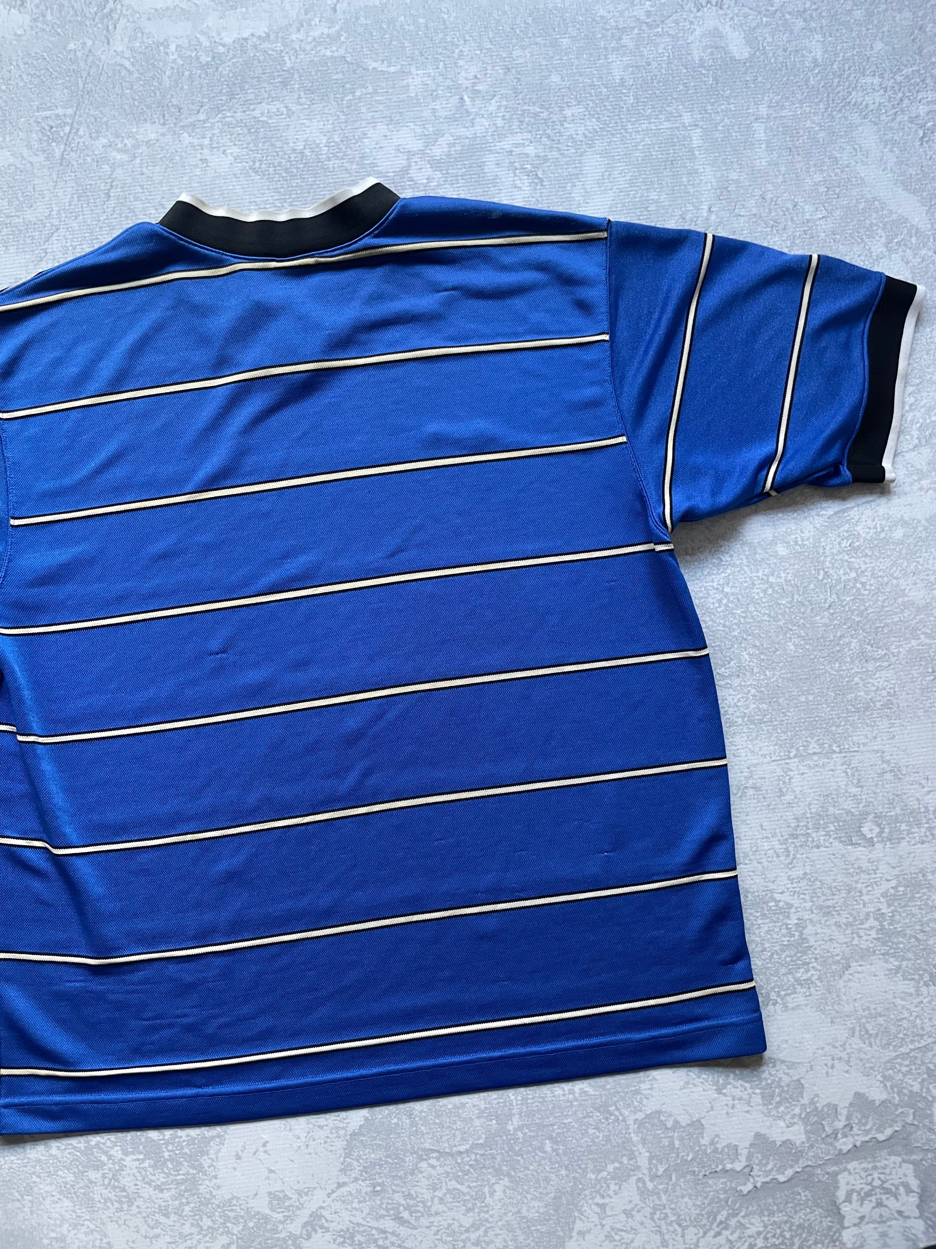 Vintage 90s Nike Sriped Blue Vneck Jersey Tee Shirt - XL
