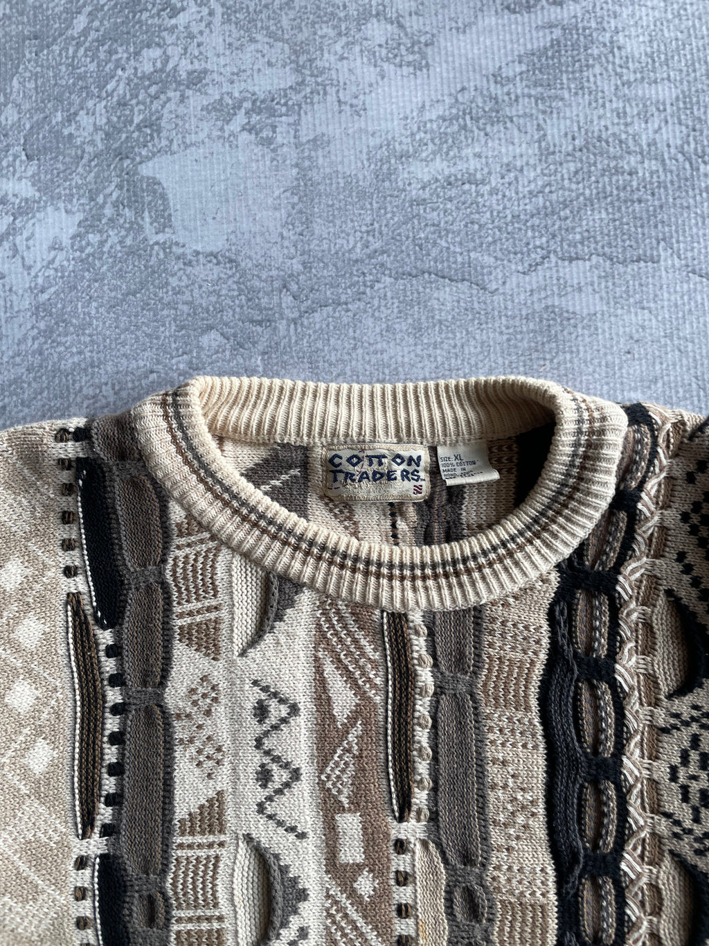 Vintage 90s Cotton Traders 3D Abstract Striped Coogi Style Knit Sweater - XL