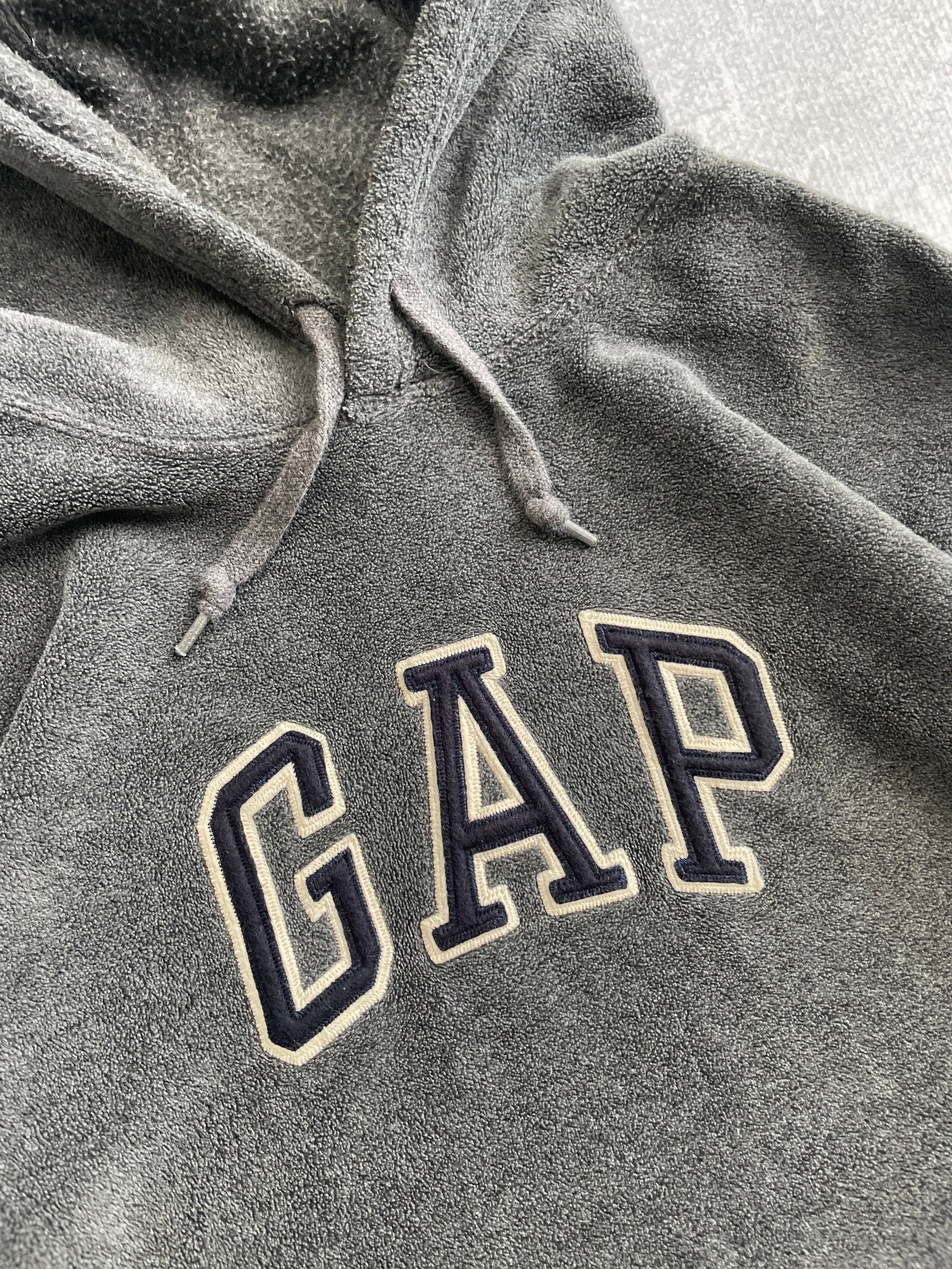 Y2K Gap Spellout Center Logo Fleece Grey Hoodie - L