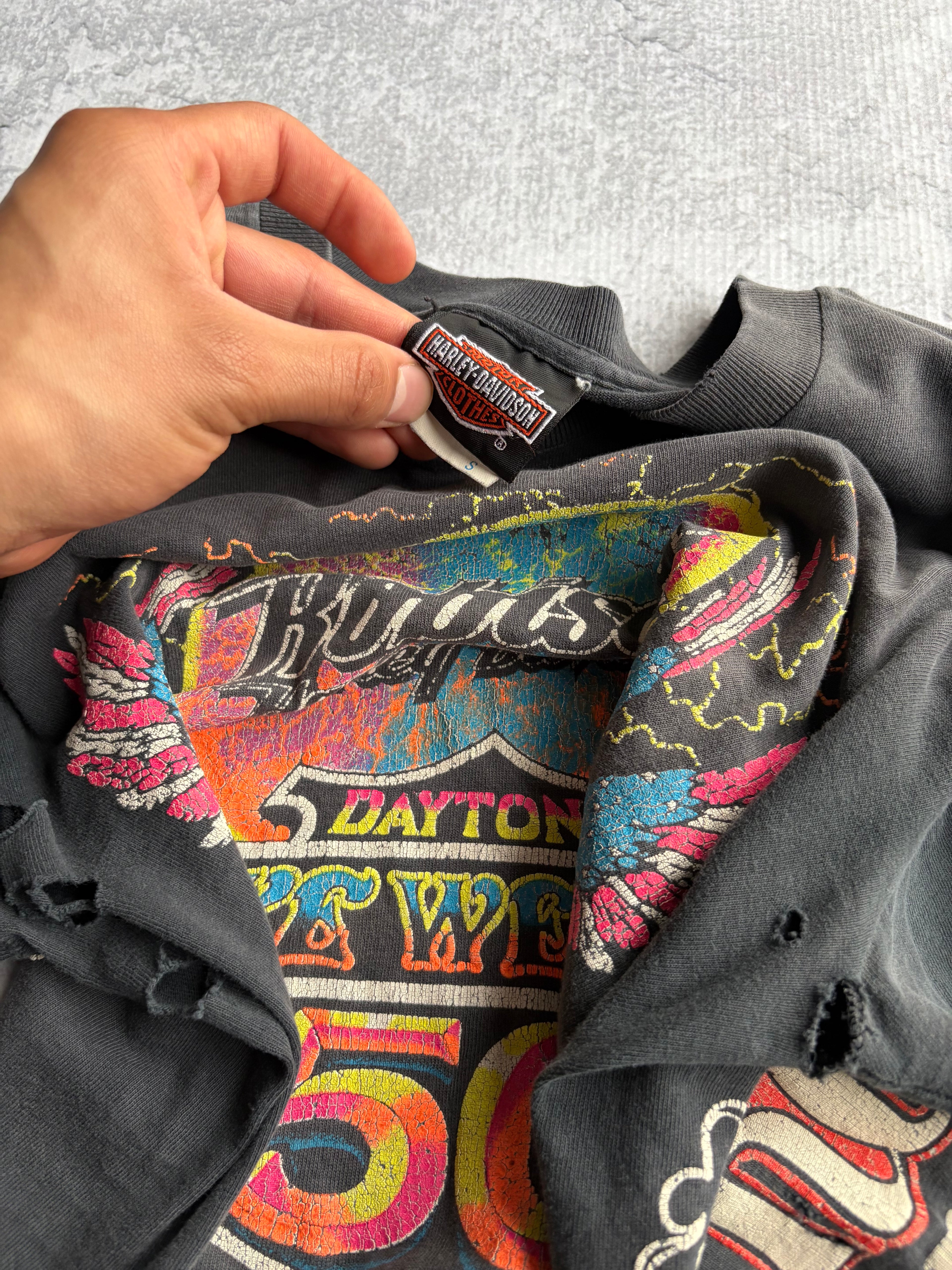 Vintage 1991 Harley Davidson Daytona Bike Week Thrashed Tee Shirt - S