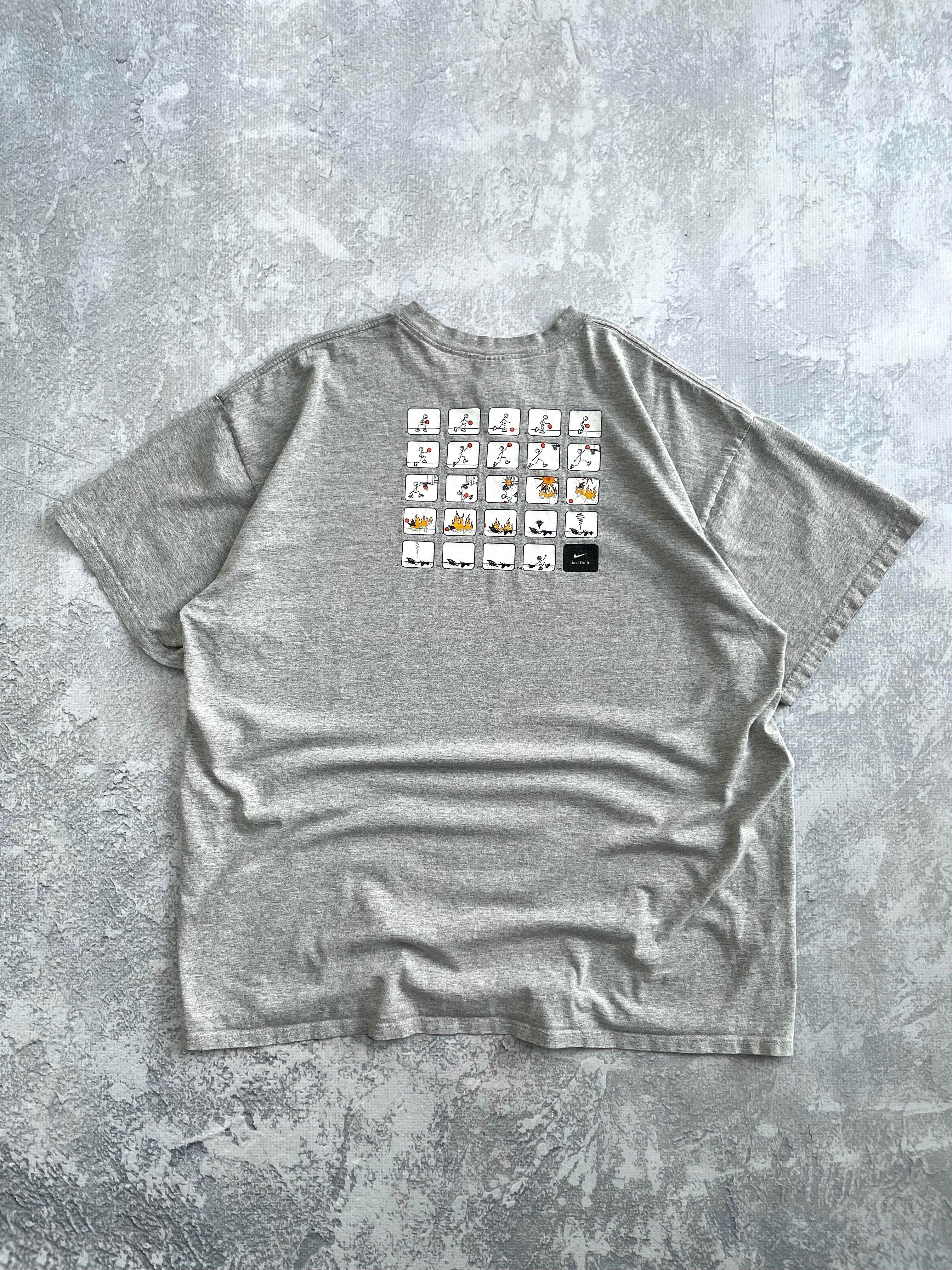 Vintage 2000s Nike Just Do It Basketball Cartoon Grey Tee Shirt - XL