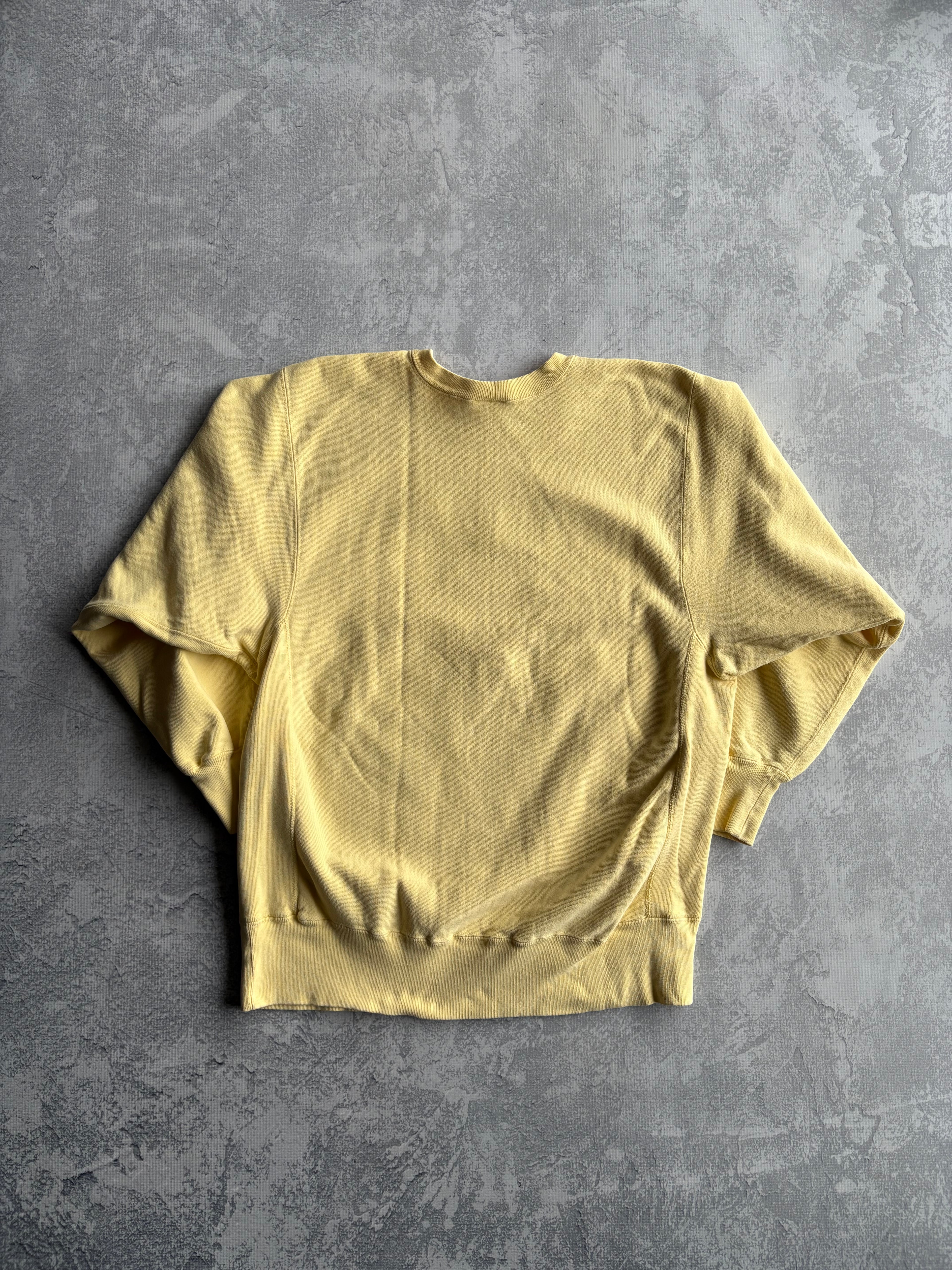 Vintage 80s Champion Reverse Weave Lifeguard Iowa Okoboji Yellow Sweater - XL