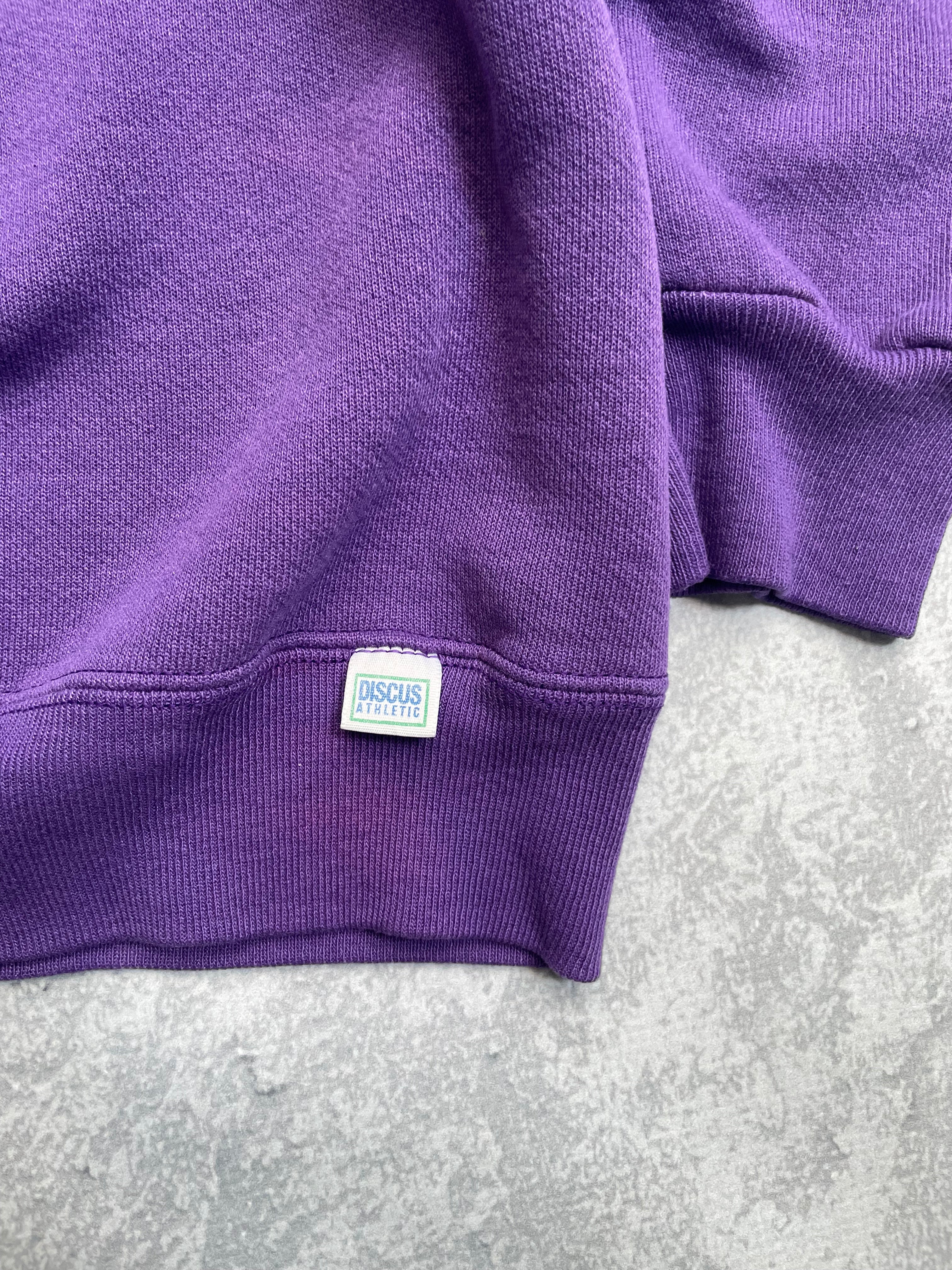 Vintage 90s Driscus Athletic Spellout Logo Purple Sweatshirt - L