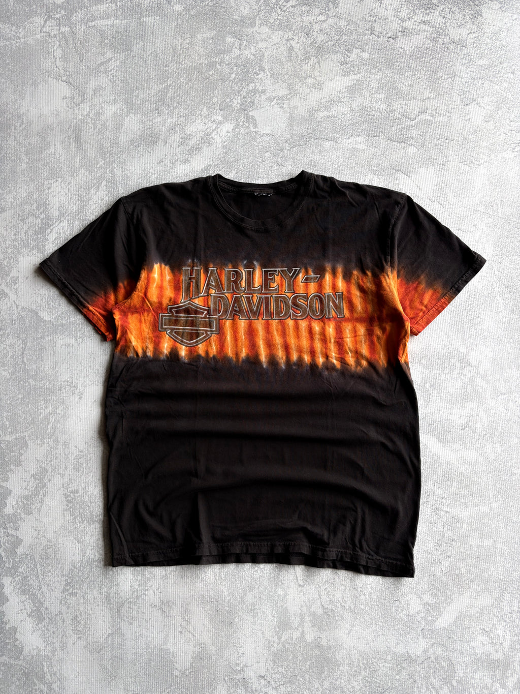 Vintage Harley Davidson Spellout Logo Tie Dye Black Tee Shirt - L