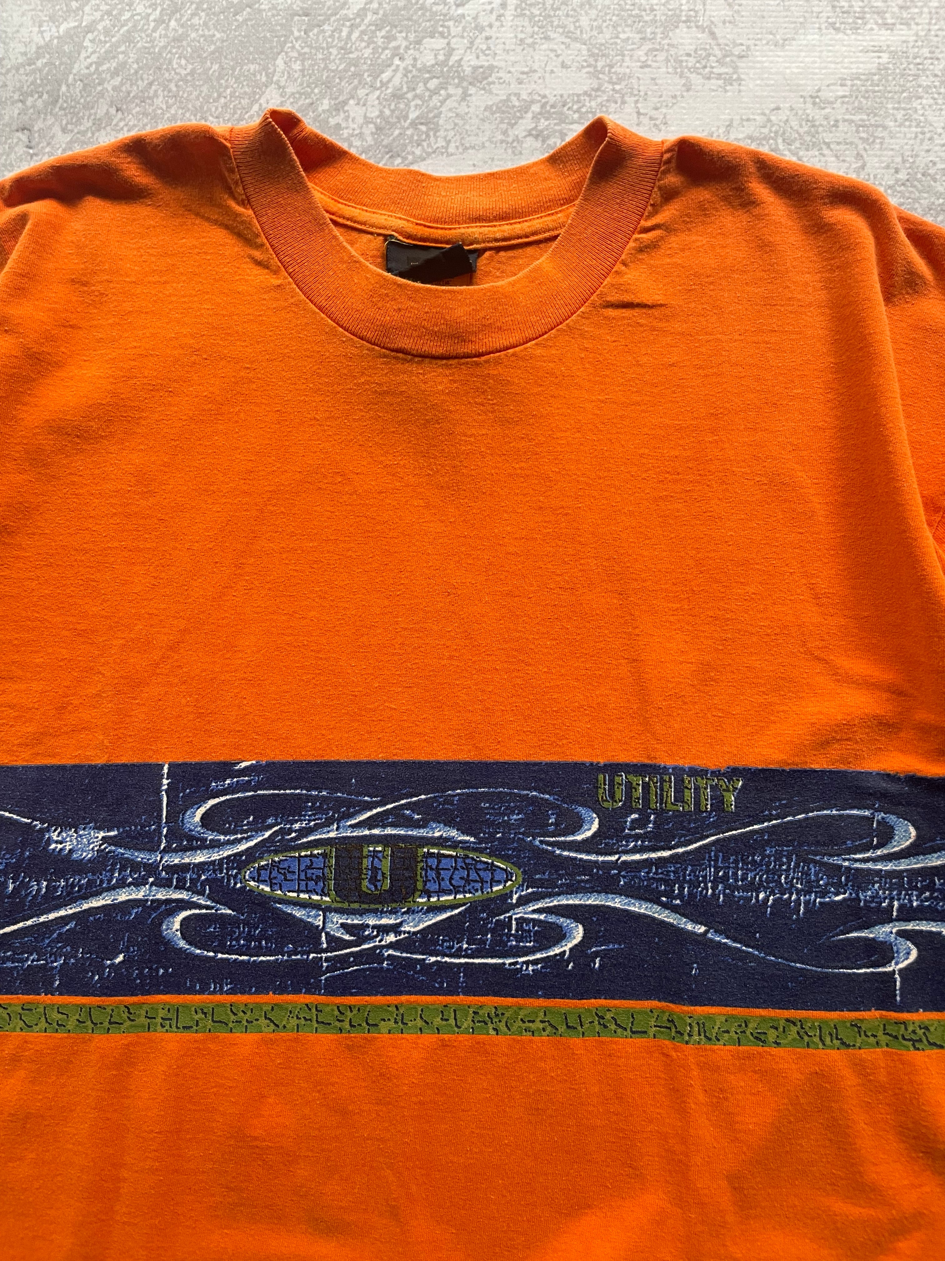 Vintage 90s Utility Center Logo Orange Tee Shirt - 2XL