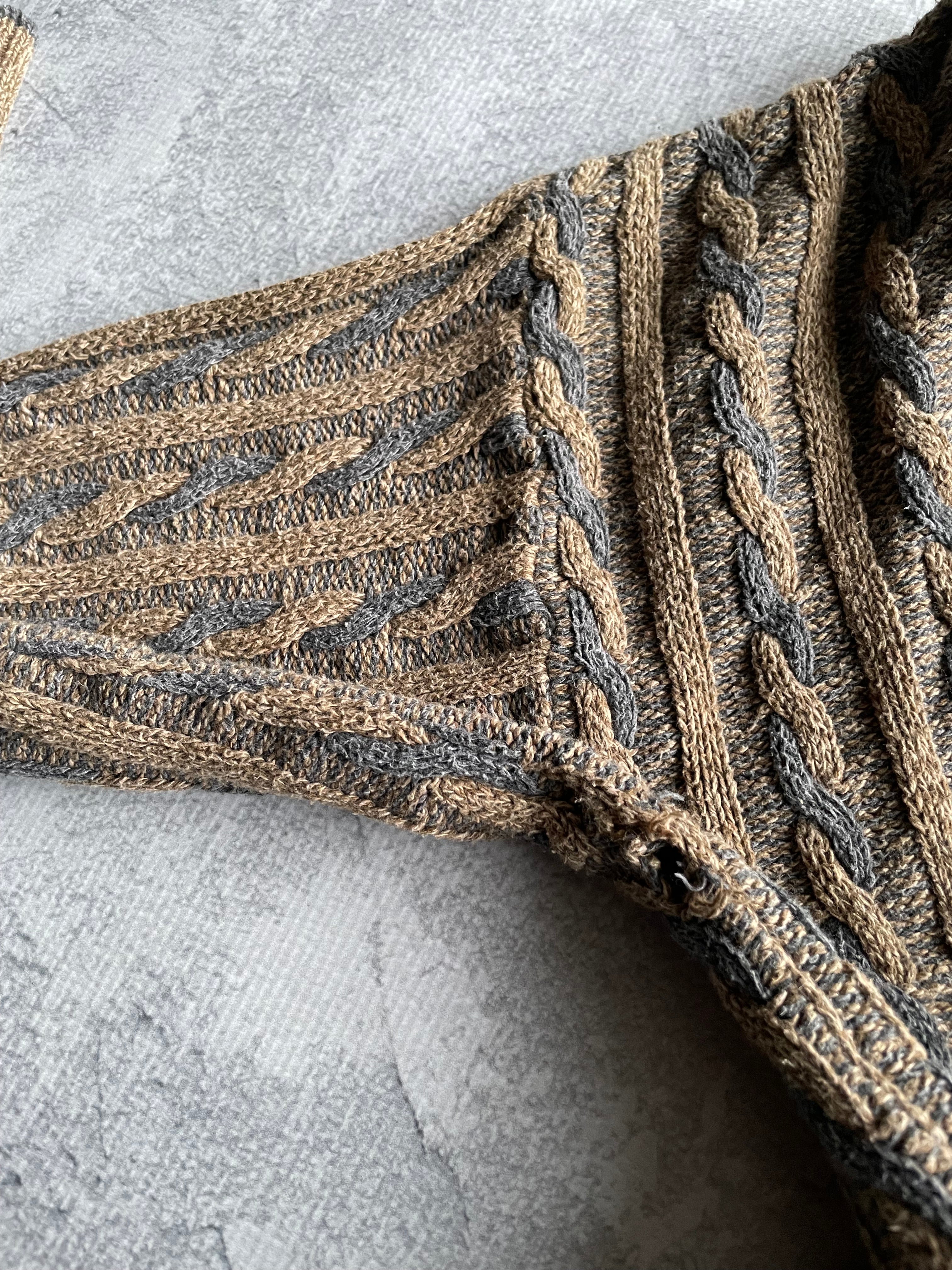 Vintage 90s Croft and Barrow Abstract Geometric Coogi Style Beige/Gray Knit Sweater - L