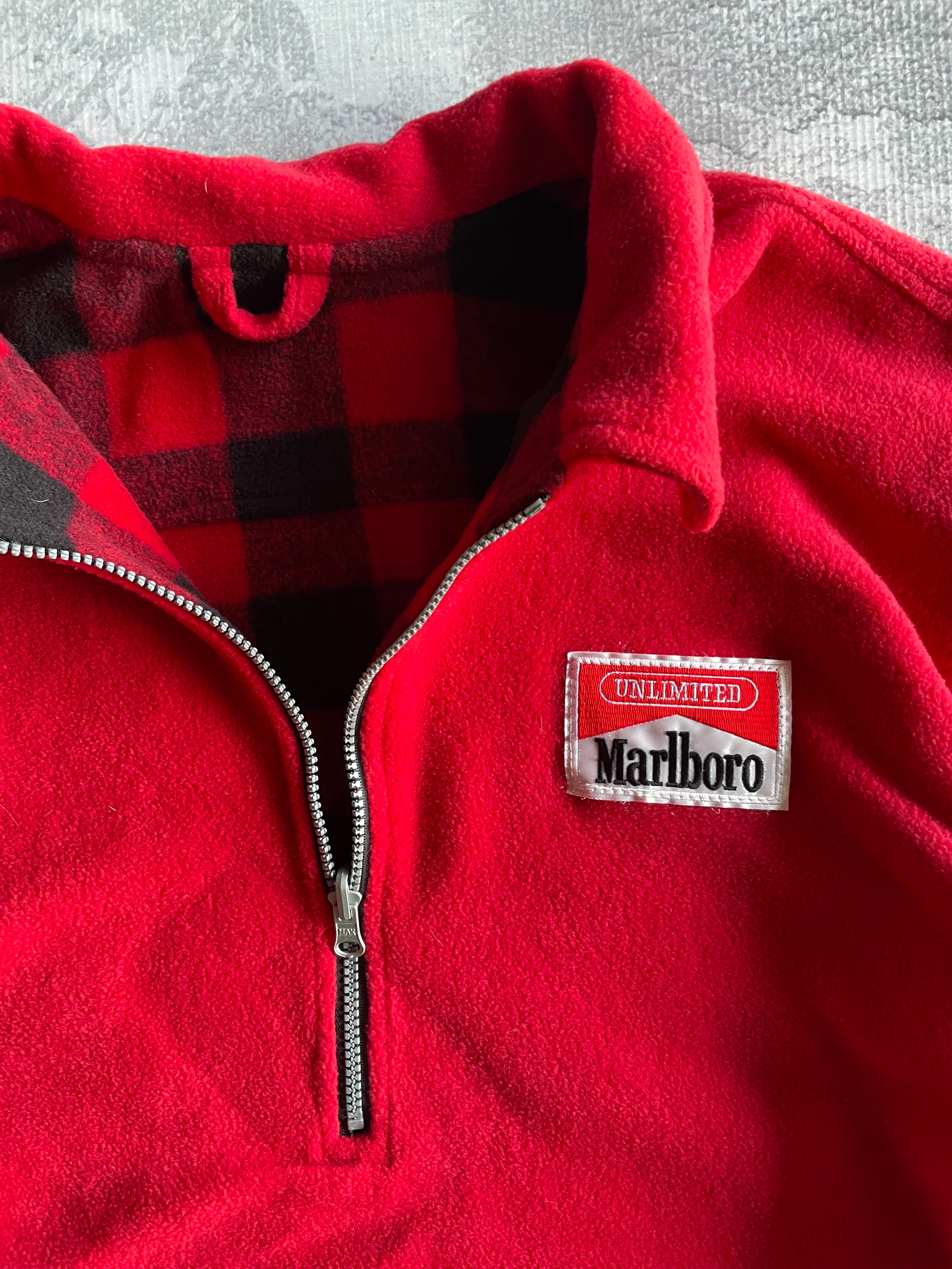 Vintage 90s Marlboro Quarter Zip Reversible Fleece - L