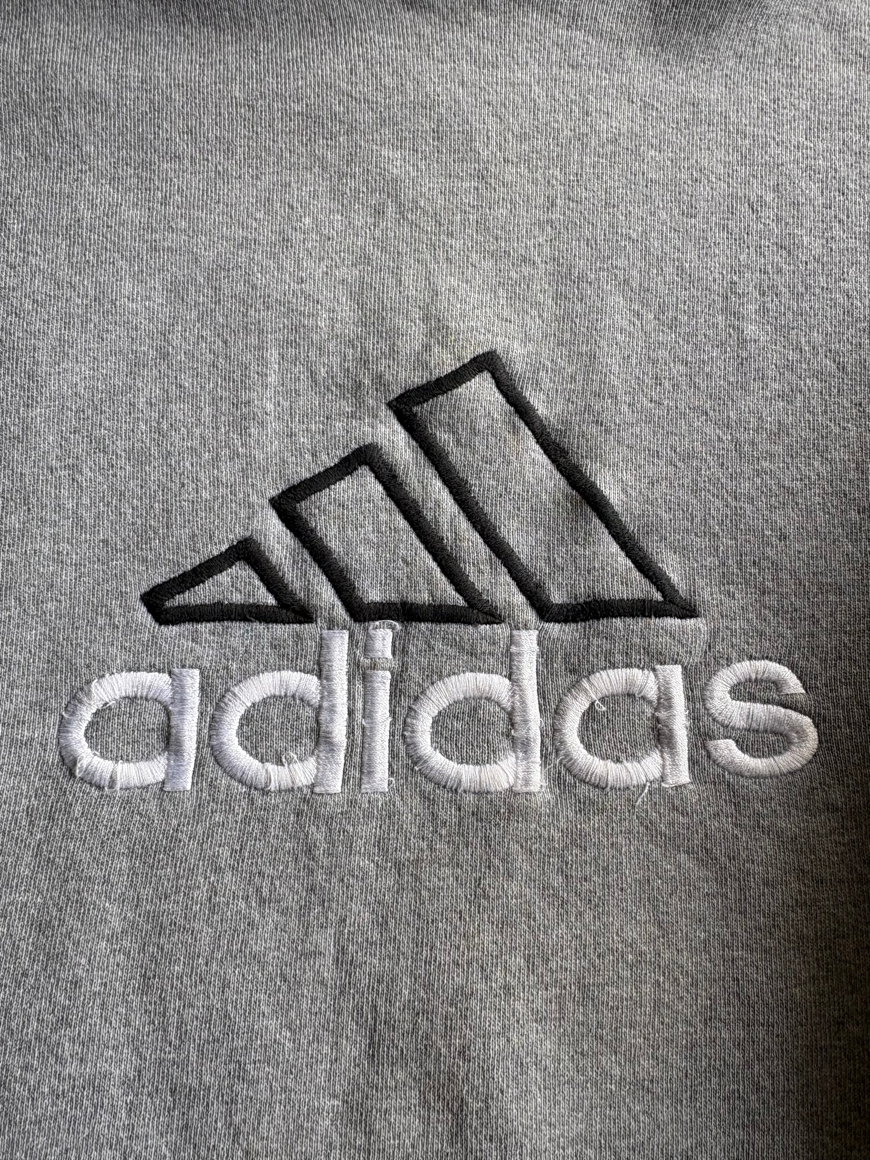 Vintage 90s Adidas Spellout Center Logo Grey Boxy Hoodie - XL