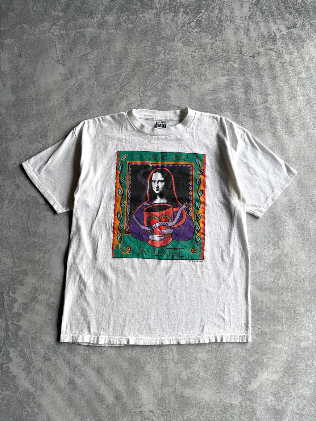 Vintage 90s Leonardo Da Vinci Mona Lisa Coffee Art Tee Shirt
- XL