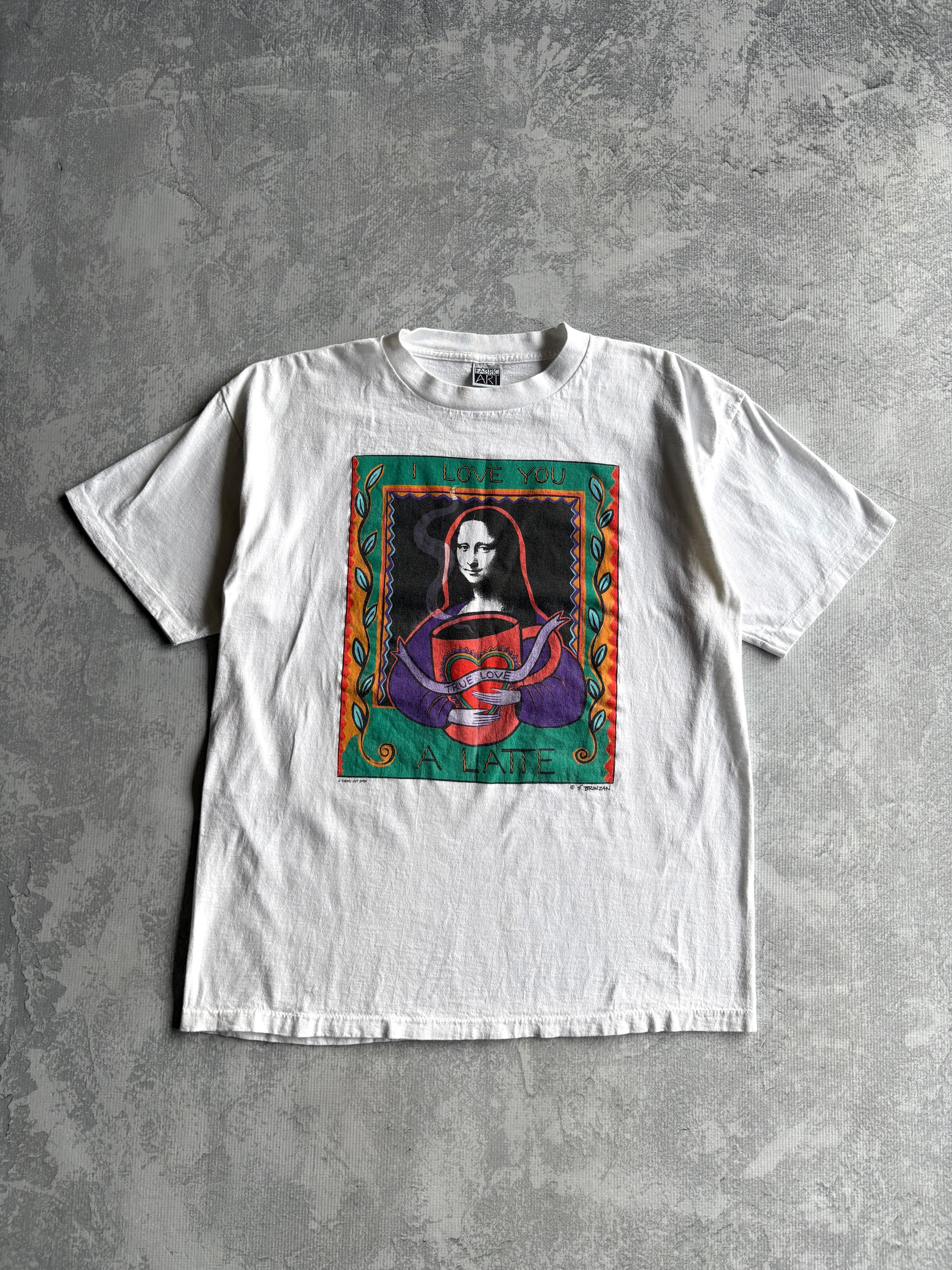 Vintage 90s Leonardo Da Vinci Mona Lisa Coffee Art Tee Shirt
- XL