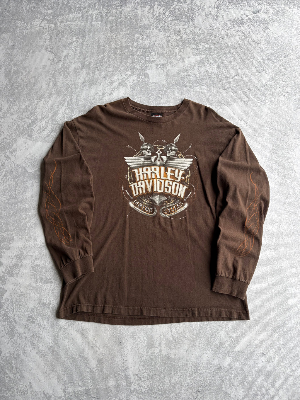 Vintage Harley Davidson Skull Brown Flame Longsleeve - XL
