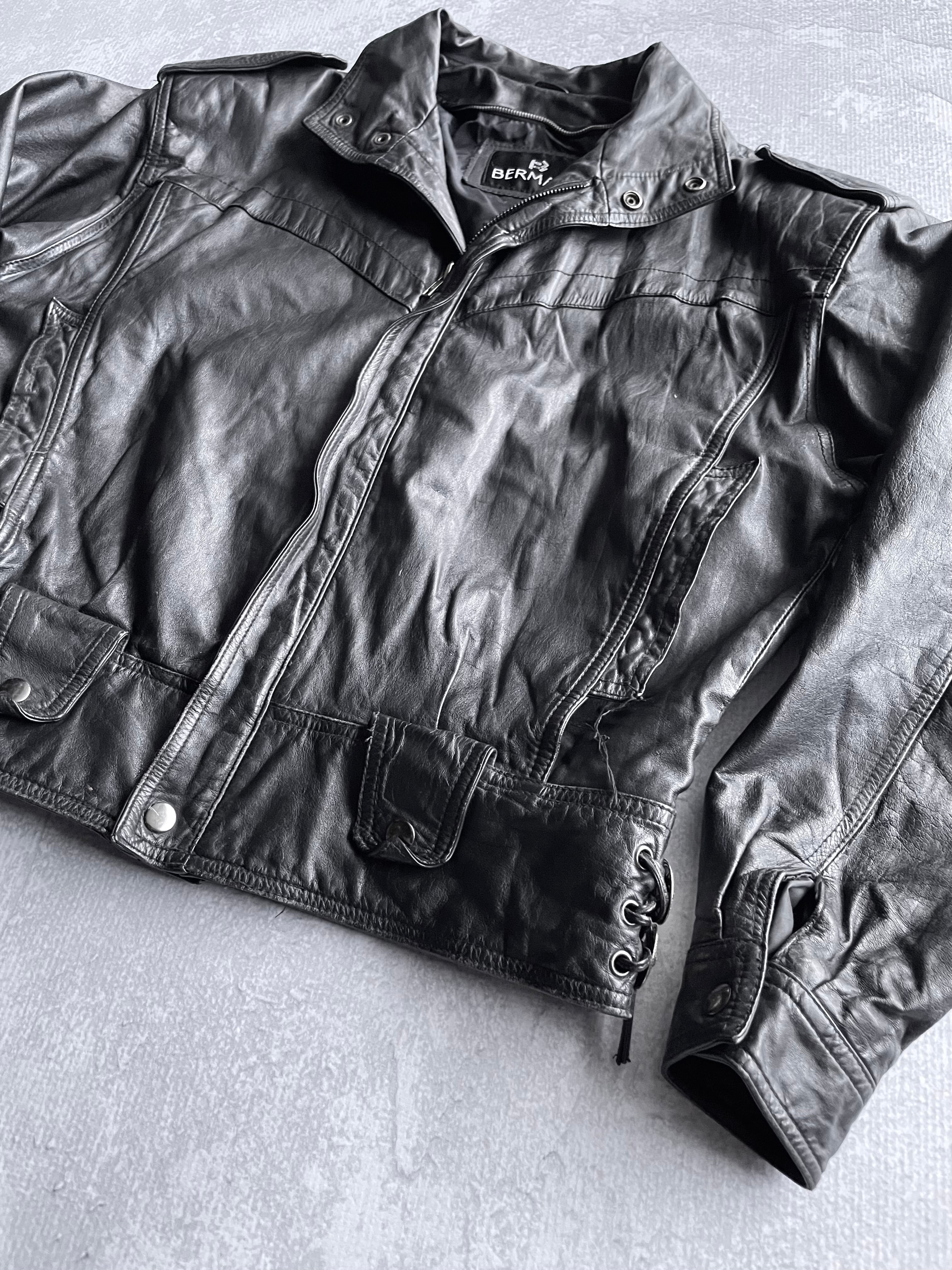 Vintage 90s Harley Davidson Bermans Boxy Black Leather Jacket - L