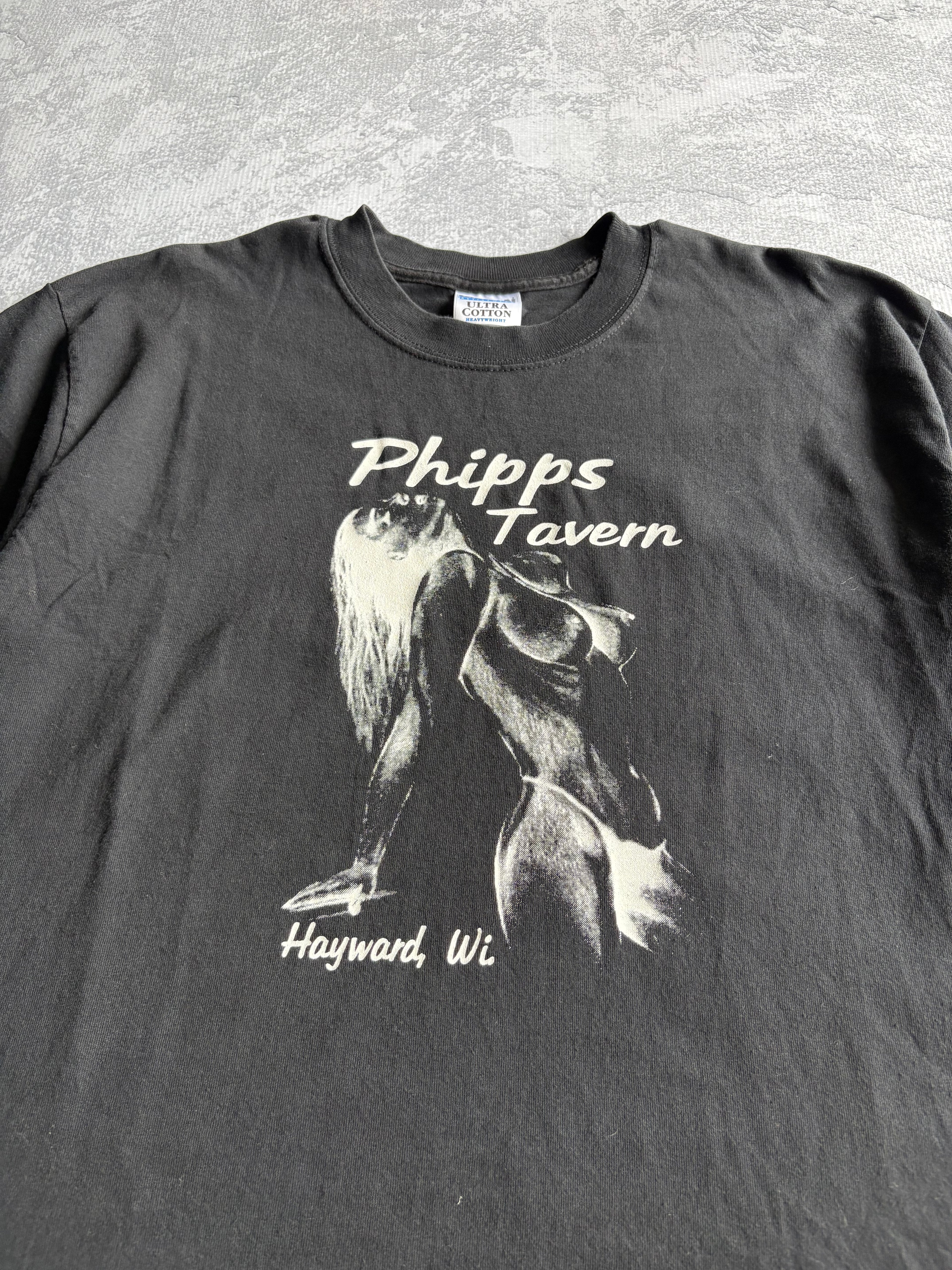 Vintage Topless Girl Phepps Tavern Black Tee Shirt - L