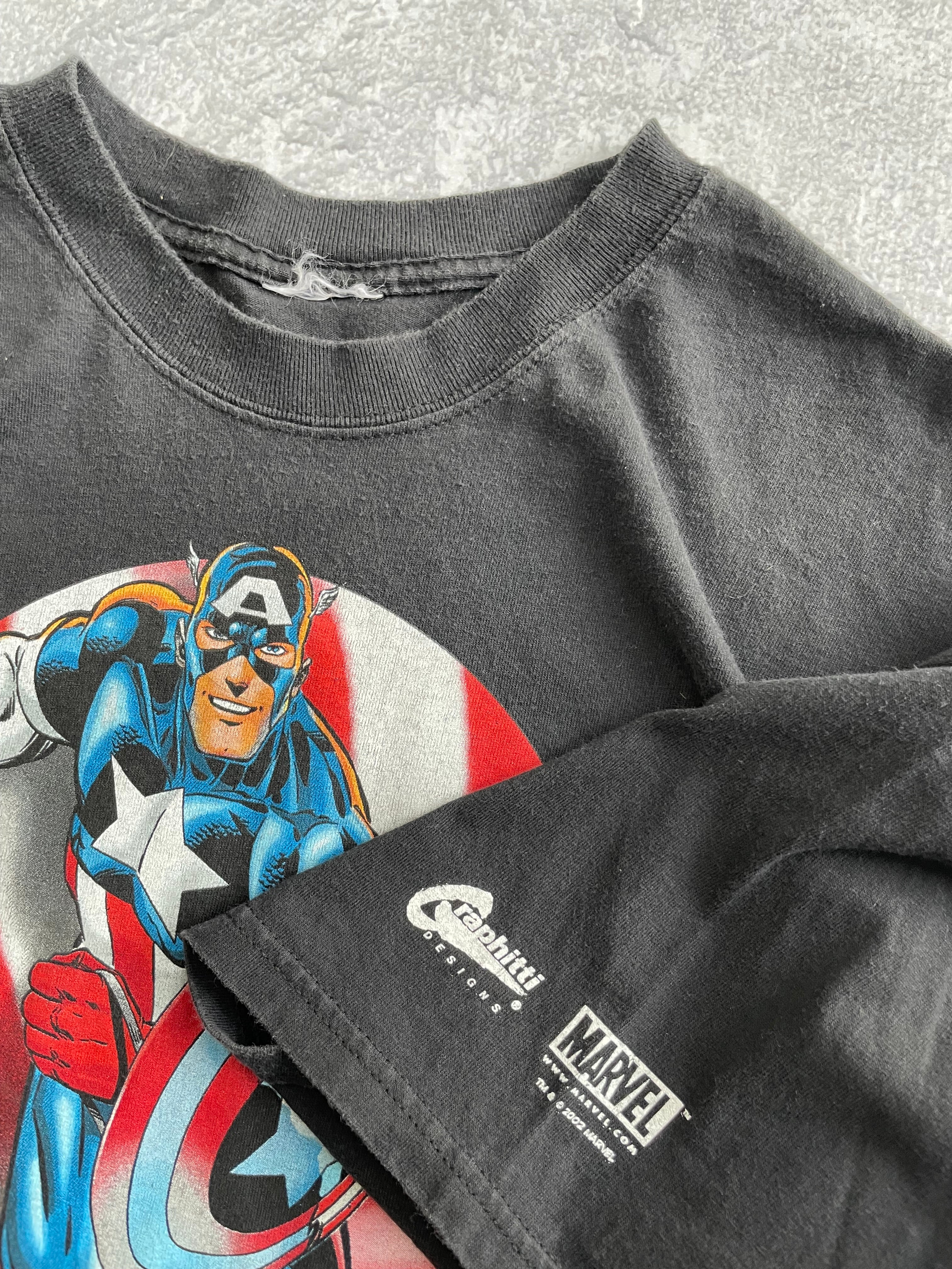 Vintage 2002 Captain America Marvel Graphitti Designs Tee Shirt - XL