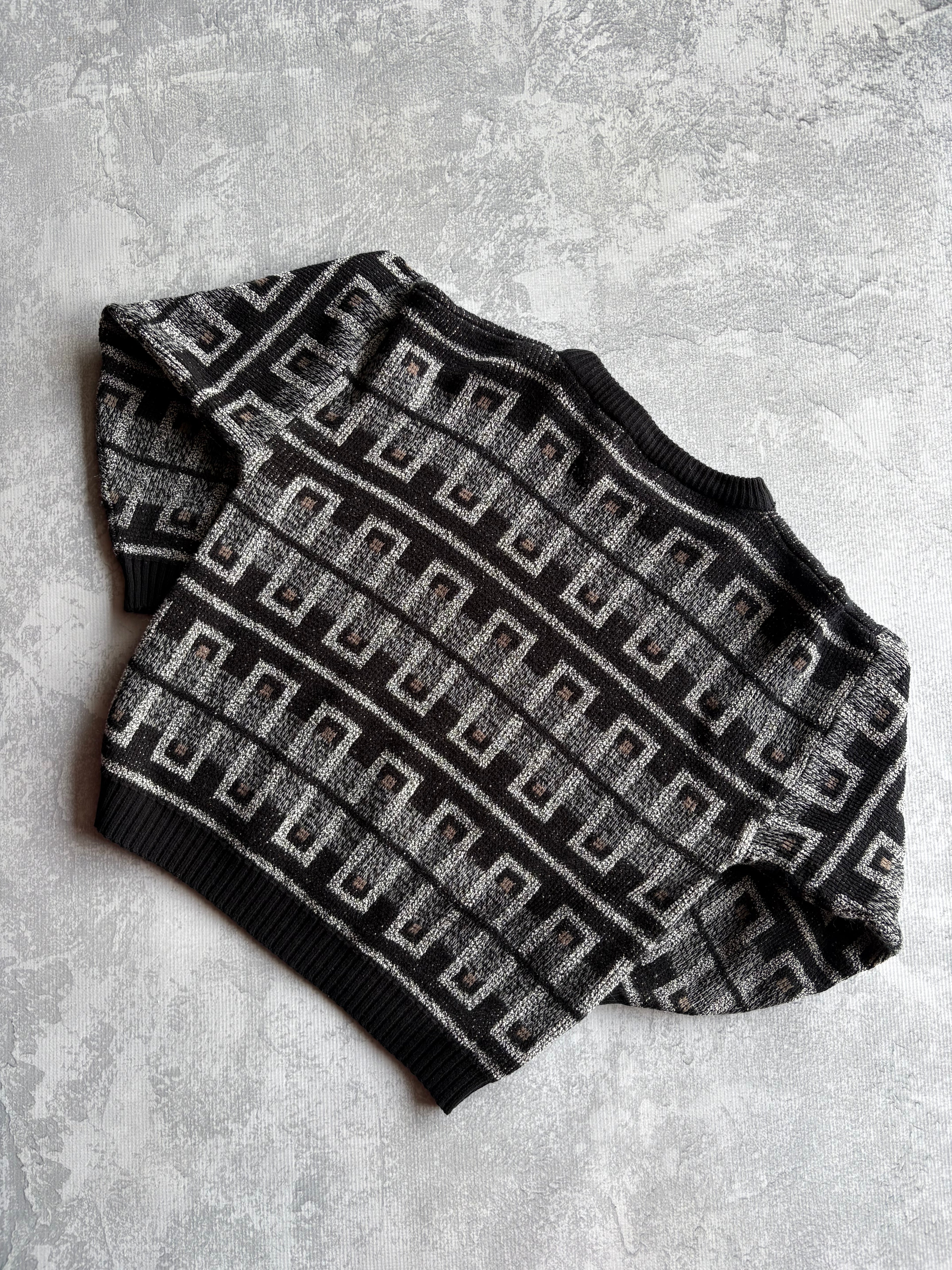 Vintage 90s Adam Sloane Abstract Geometric Black Knit Sweater - M