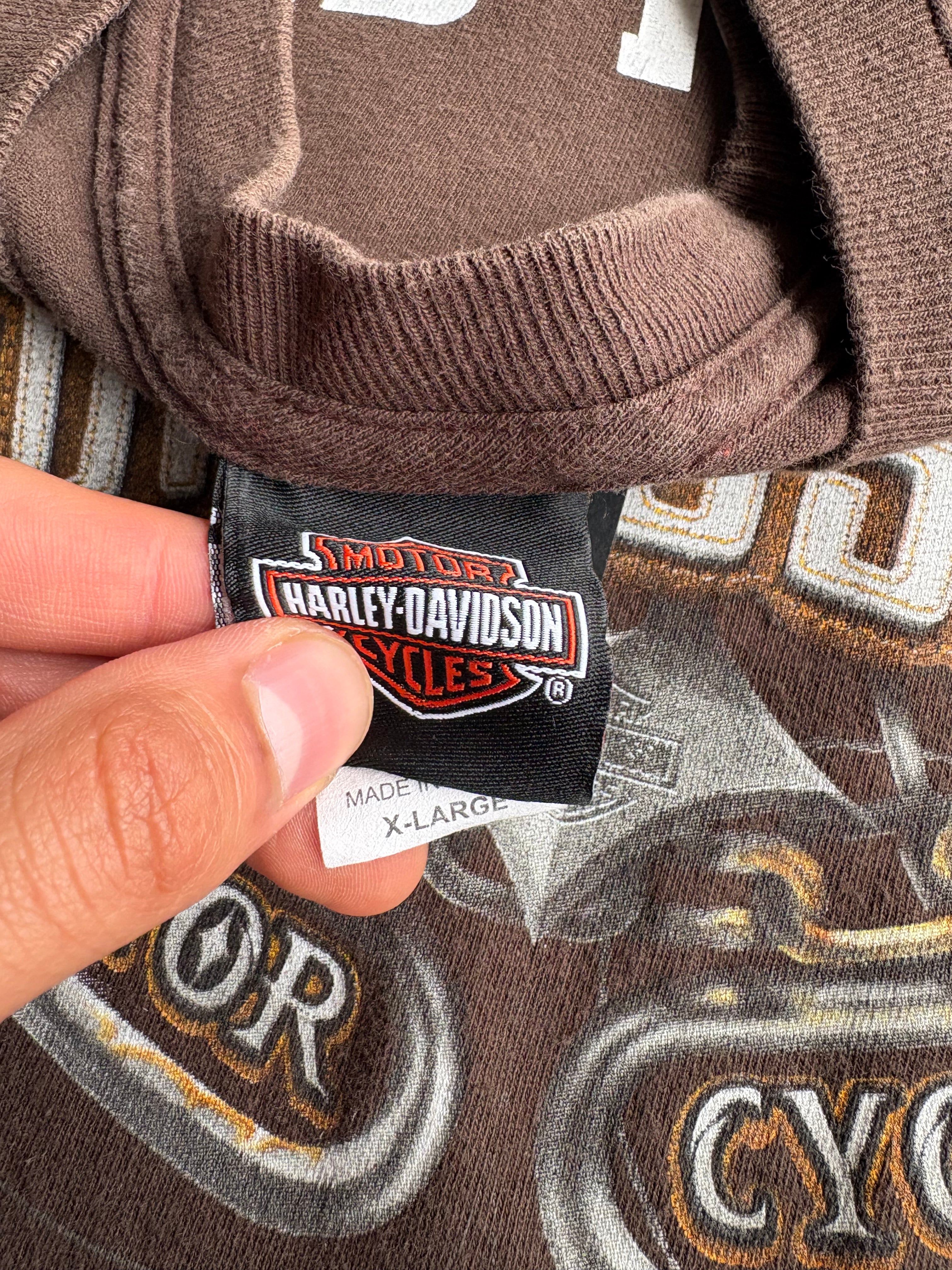Vintage Harley Davidson Skull Brown Flame Longsleeve - XL