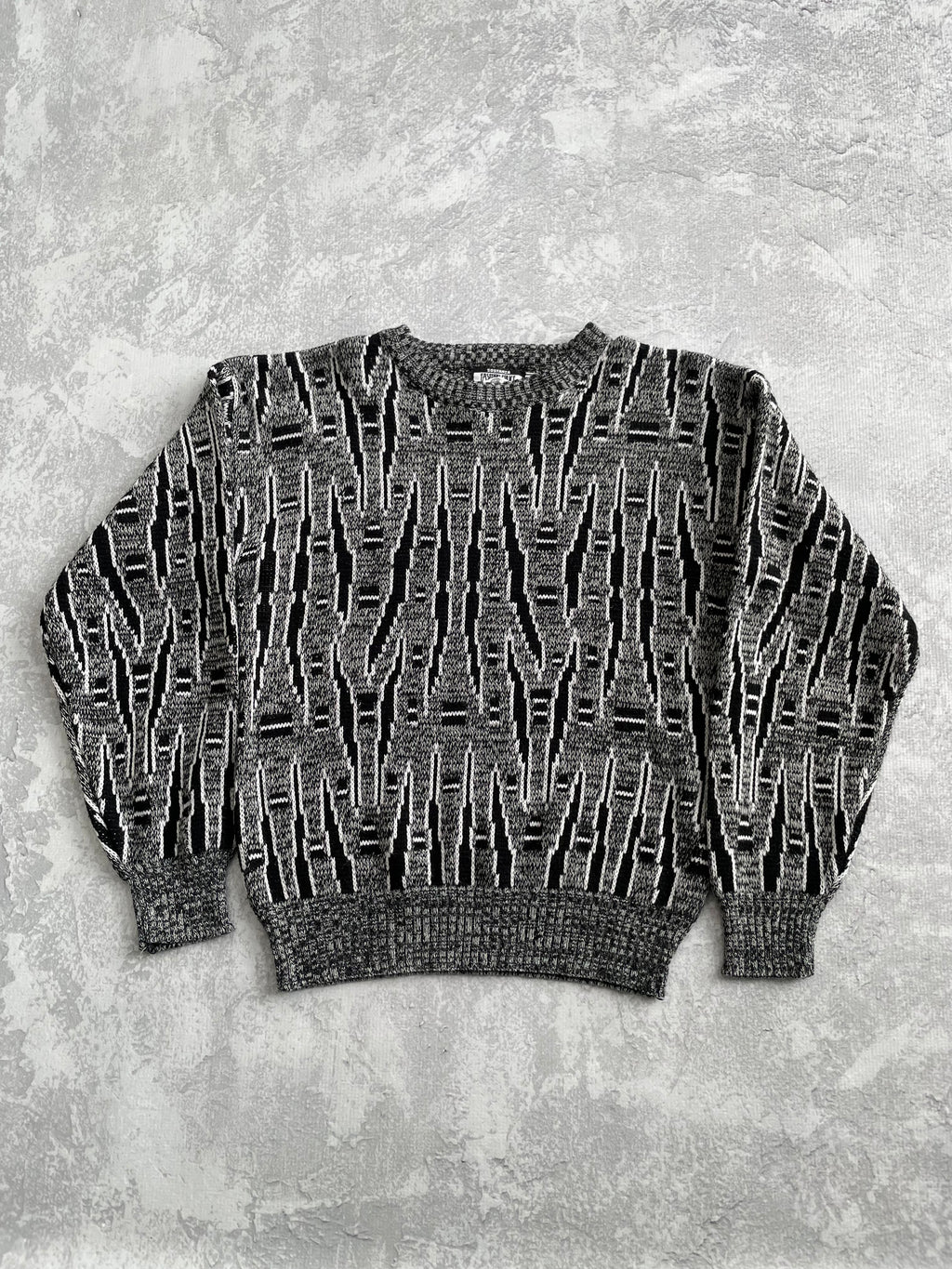 Vintage 1980s Sostanza Fashion Police Pullover Patterned Sweater - M