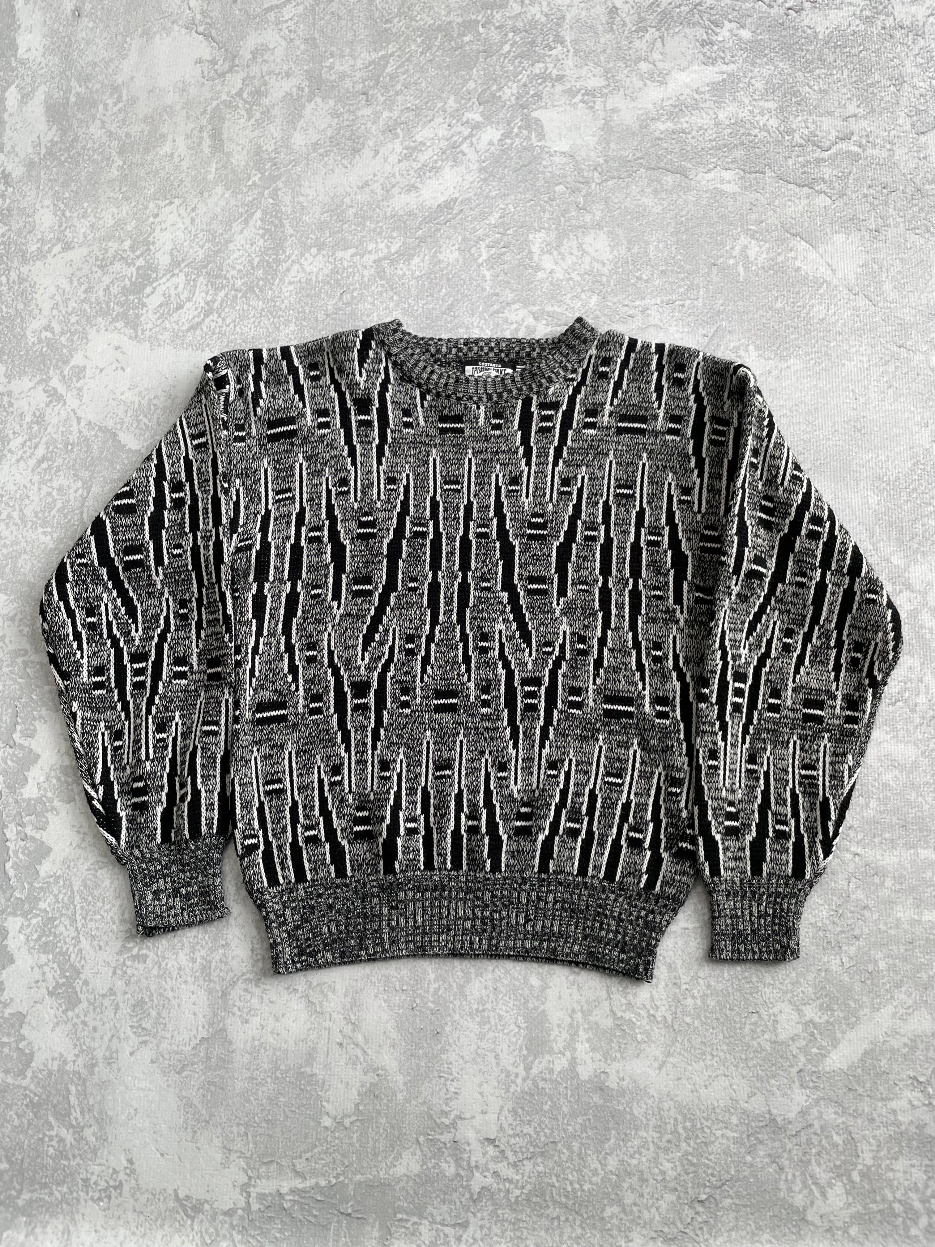 Vintage 1980s Sostanza Fashion Police Pullover Patterned Sweater - M