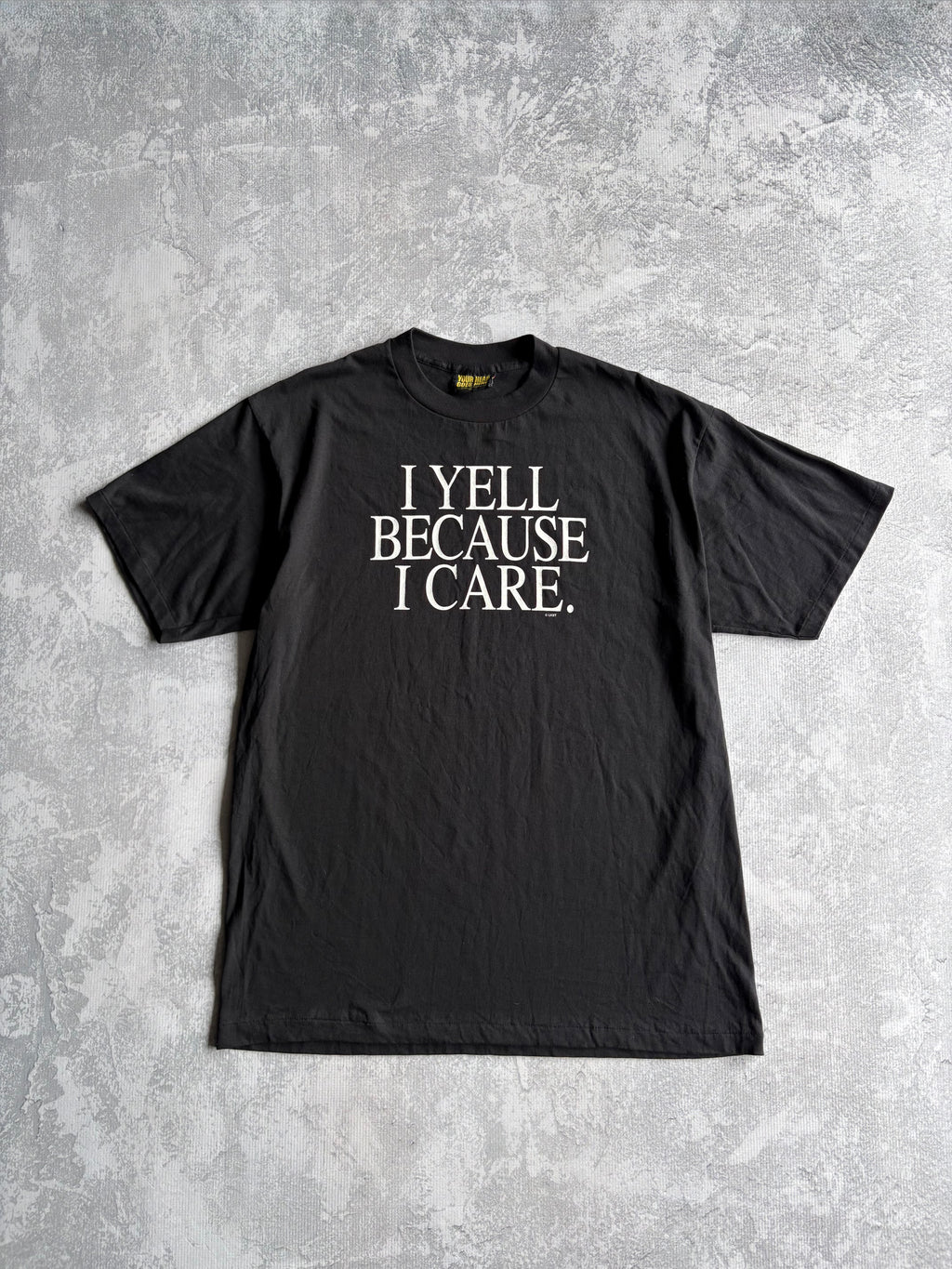 Vintage 90s “I Yell Because I Care” Black Tee Shirt - XL