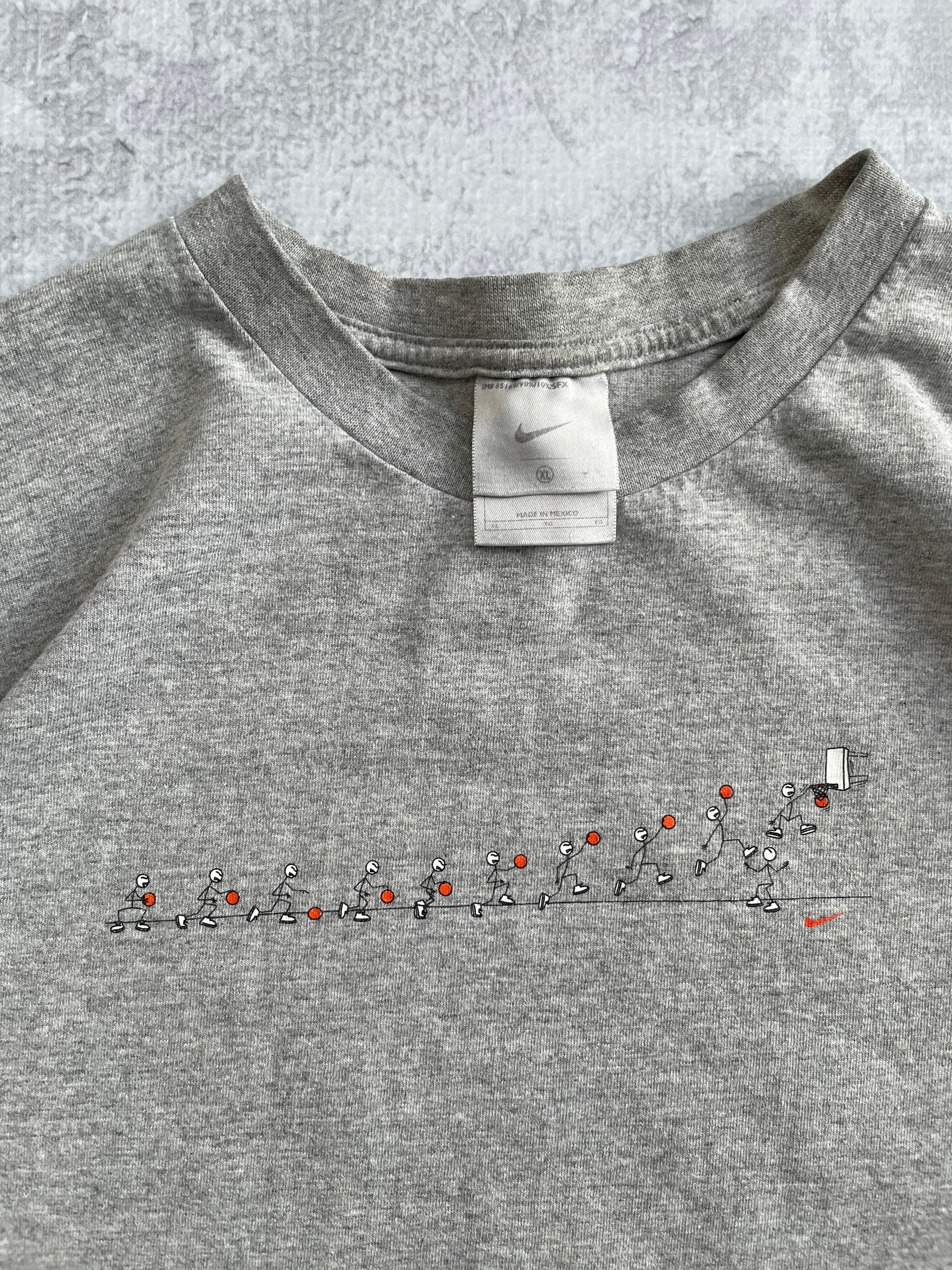 Vintage 2000s Nike Just Do It Basketball Cartoon Grey Tee Shirt - XL