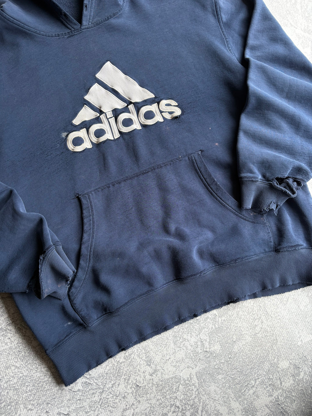 Vintage 2000s Adidas Center Logo Thrashed Navy Hoodie - XL